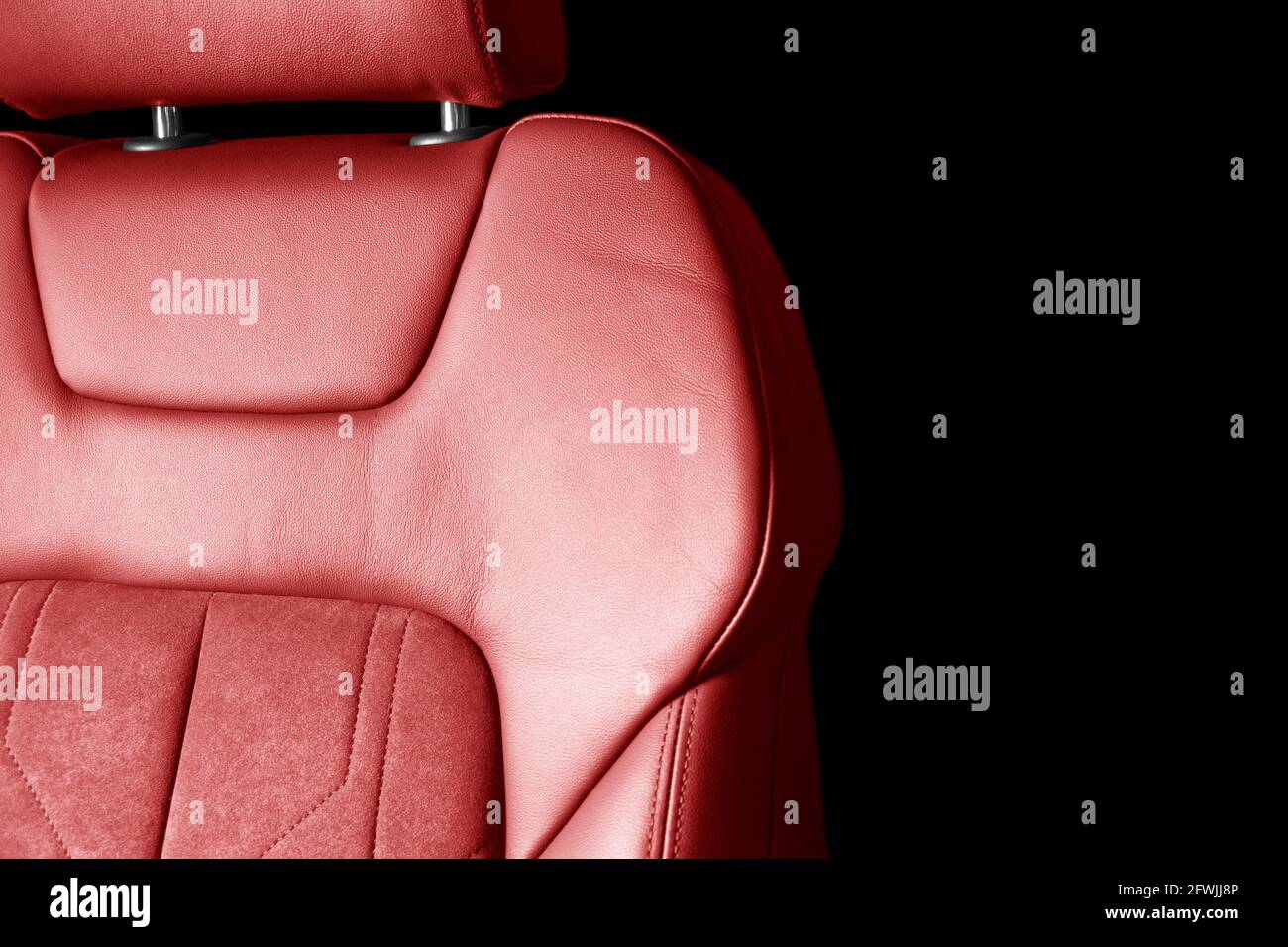 Modern luxury car red leather with alcantara interior. Part of red