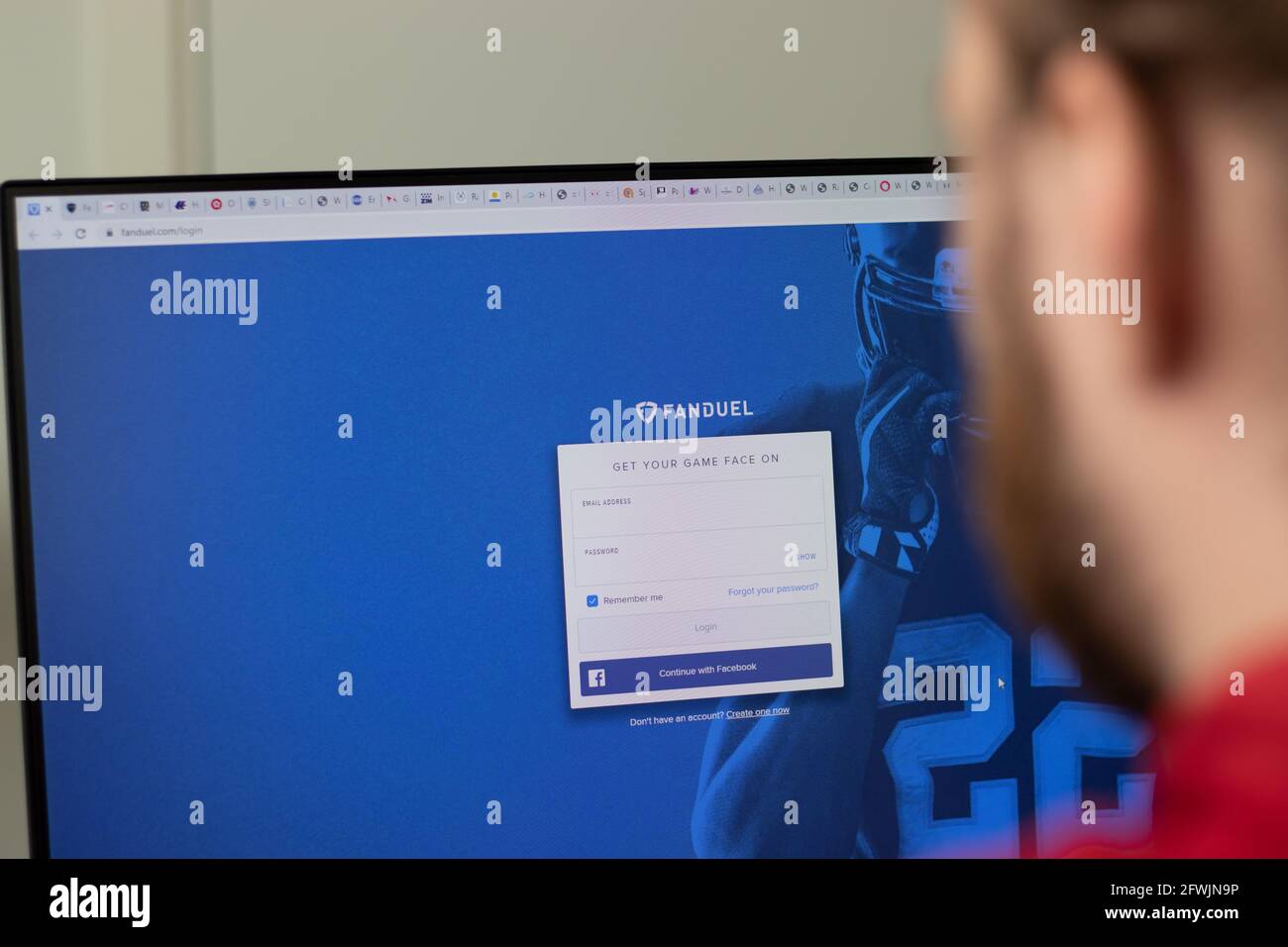 New York, USA - 1 May 2021: FanDuel company website with logo on screen, Illustrative Editorial Stock Photo