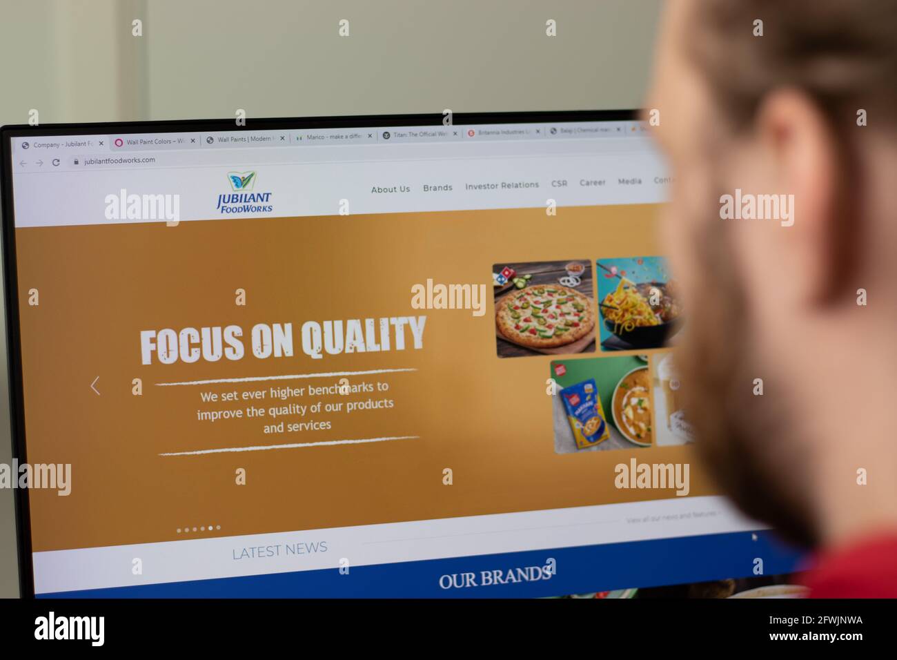 New York, USA - 1 May 2021: Jubilant FoodWorks company website with logo on screen, Illustrative Editorial Stock Photo