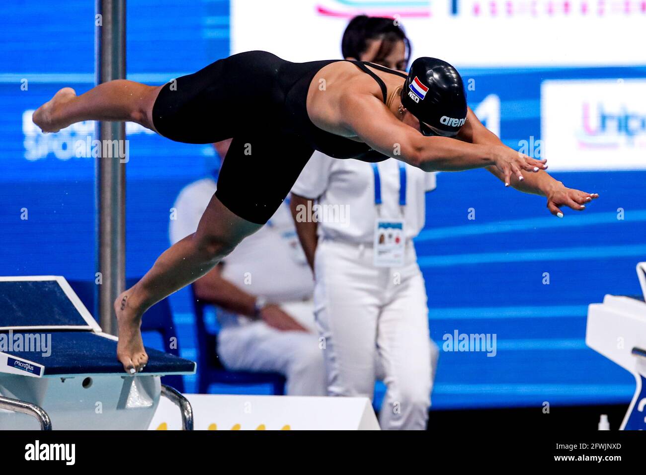 BUDAPEST, HUNGARY - MAY 23: Robin Neumann of the Netherlands competing at the Women 400m Freestyle Preliminary during the LEN European Aquatics Championships Swimming at Duna Arena on May 23, 2021 in Budapest, Hungary (Photo by Marcel ter Bals/Orange Pictures) Credit: Orange Pics BV/Alamy Live News Stock Photo