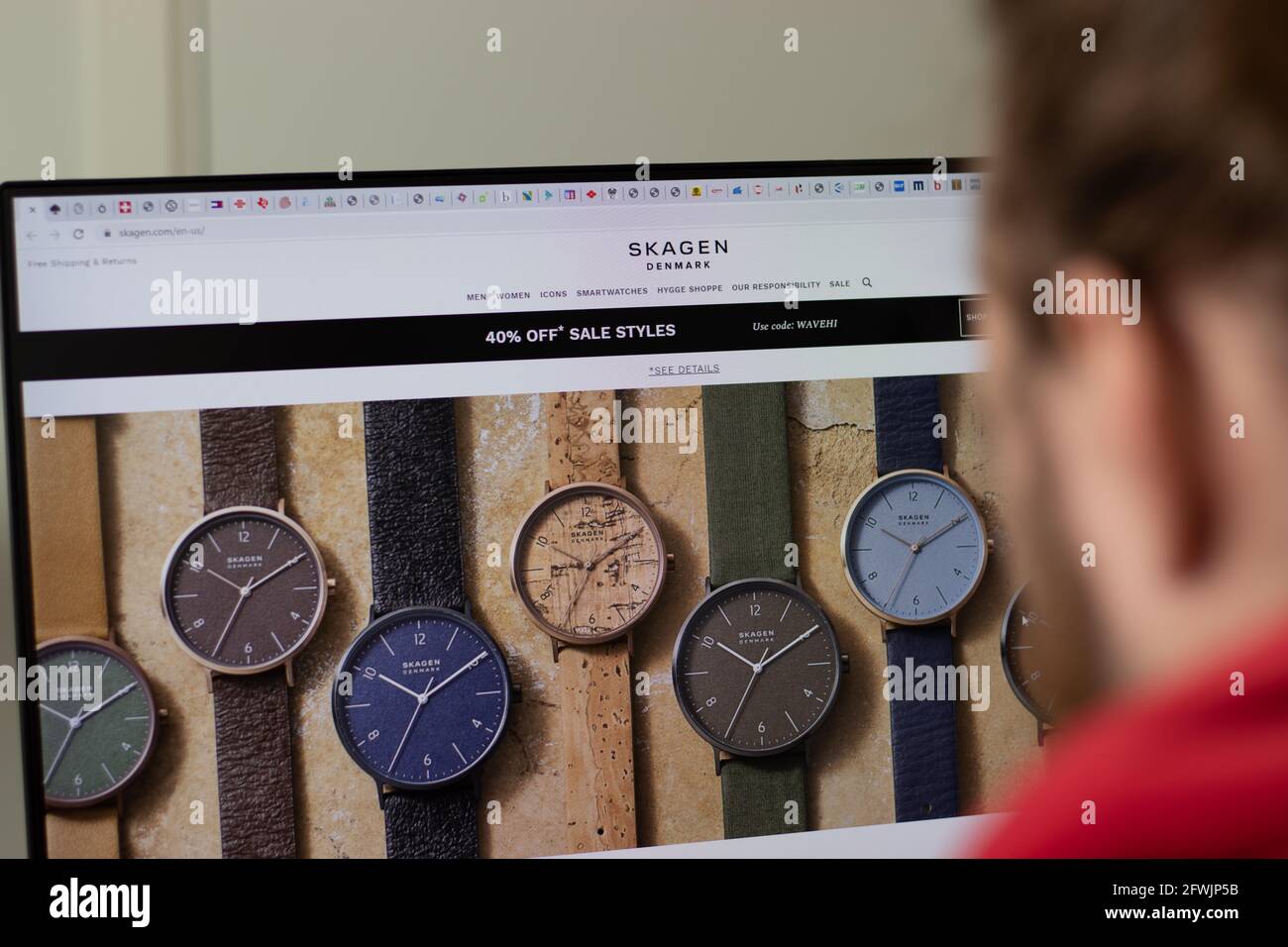 New York, USA - 1 May 2021: Skagen Denmark company website with logo on screen, Illustrative Editorial Stock Photo