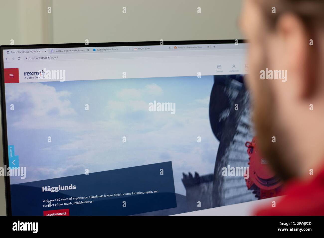 New York, USA 1 May 2021 Bosch Rexroth company website with logo on screen, Illustrative