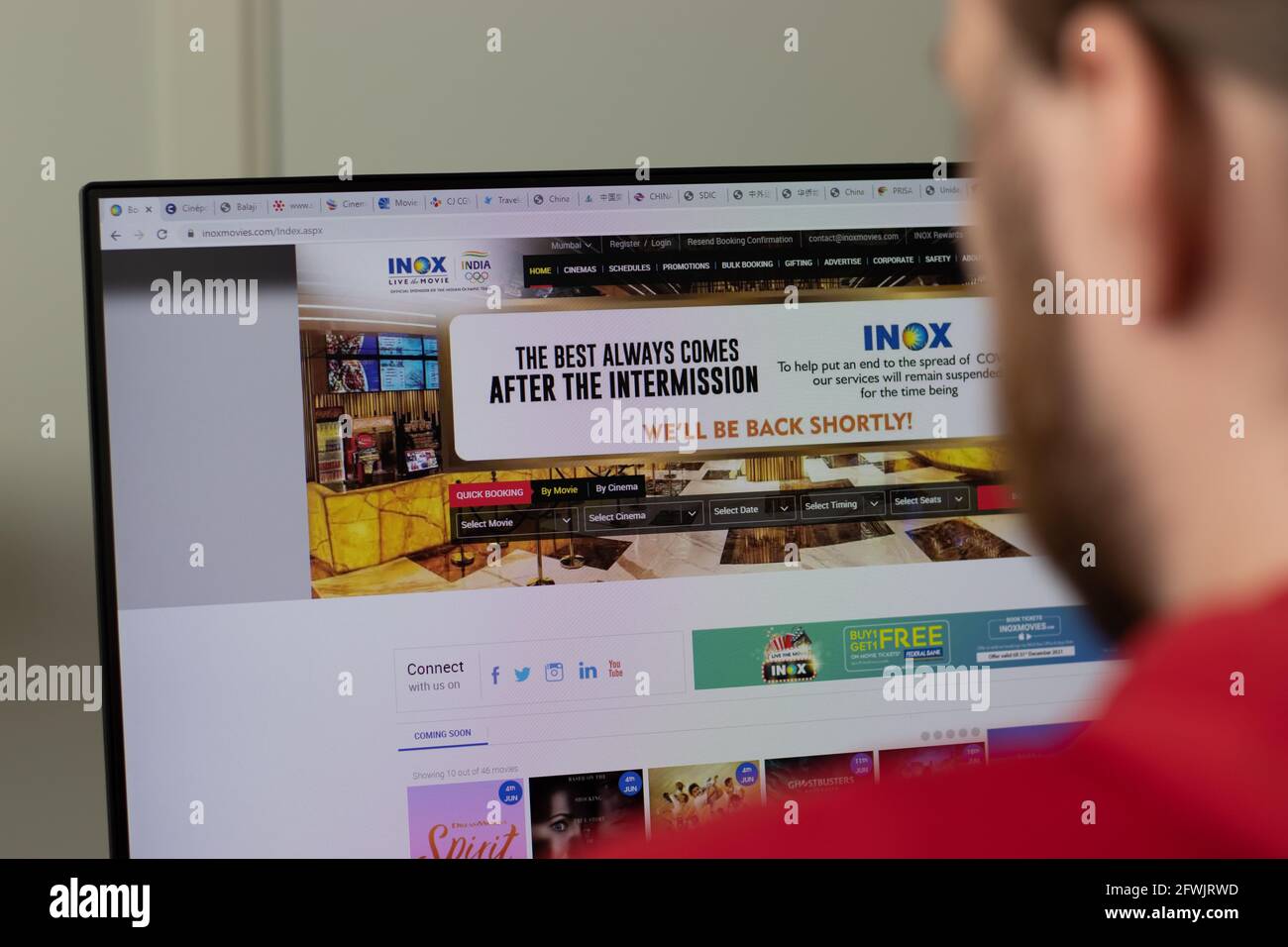New York, USA - 1 May 2021: INOX Leisure company website with logo on screen, Illustrative Editorial Stock Photo
