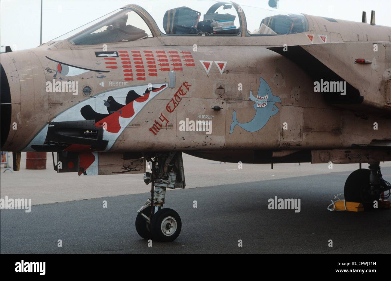 An RAF Panavia Tornado GR1 in Desert Pink camouflage on static display at the 1991 Mildenhall Air Fete. Stock Photo
