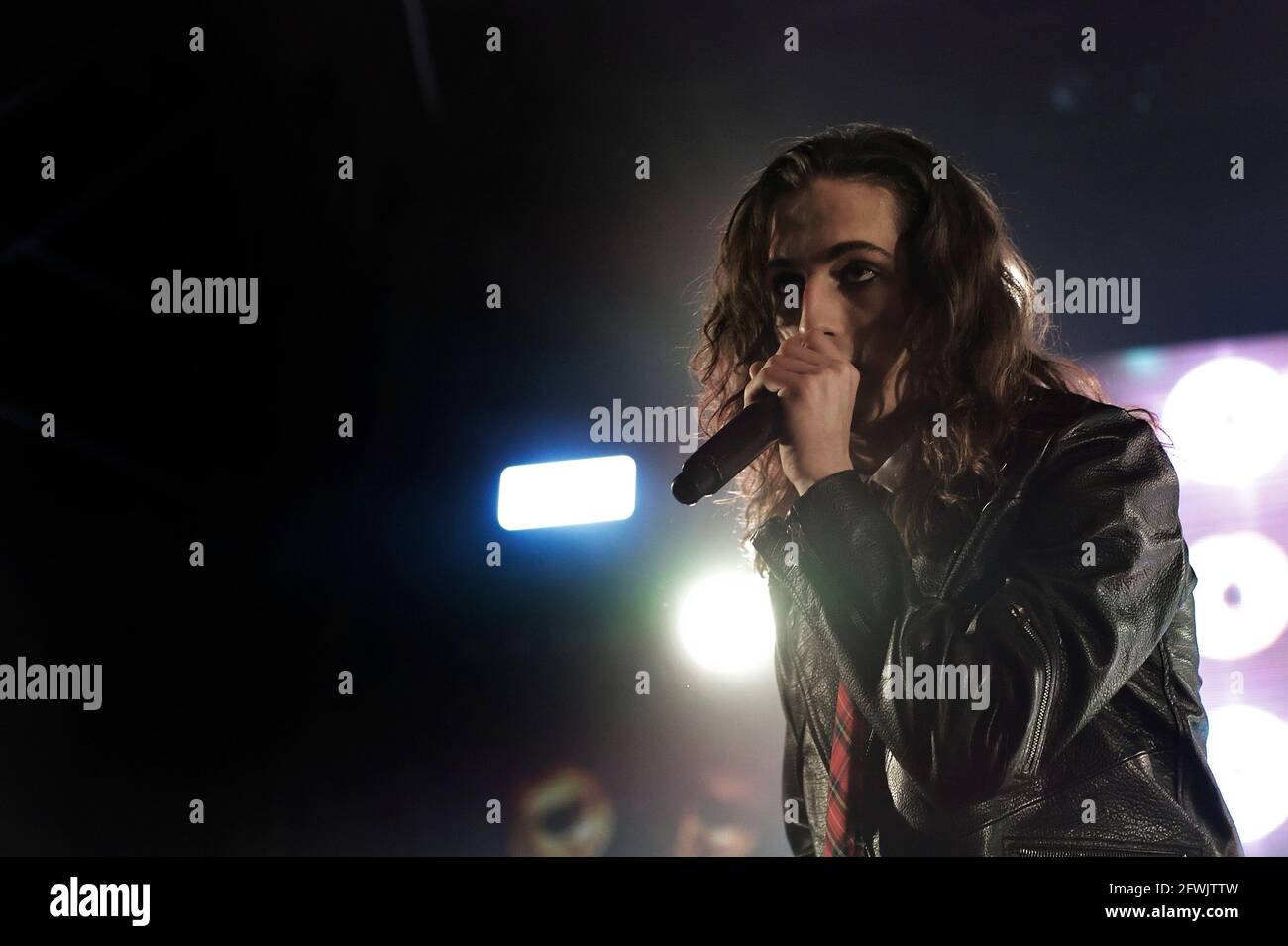 Rome Italien 23rd May 21 I Maneskin Trionfano A Eurovision 21 The Group Maneskin Victoria De Angelis Ethan Torchio Damiano David And Thomas Raggi Of The Group Maneskin 23 Maggio 21 In The
