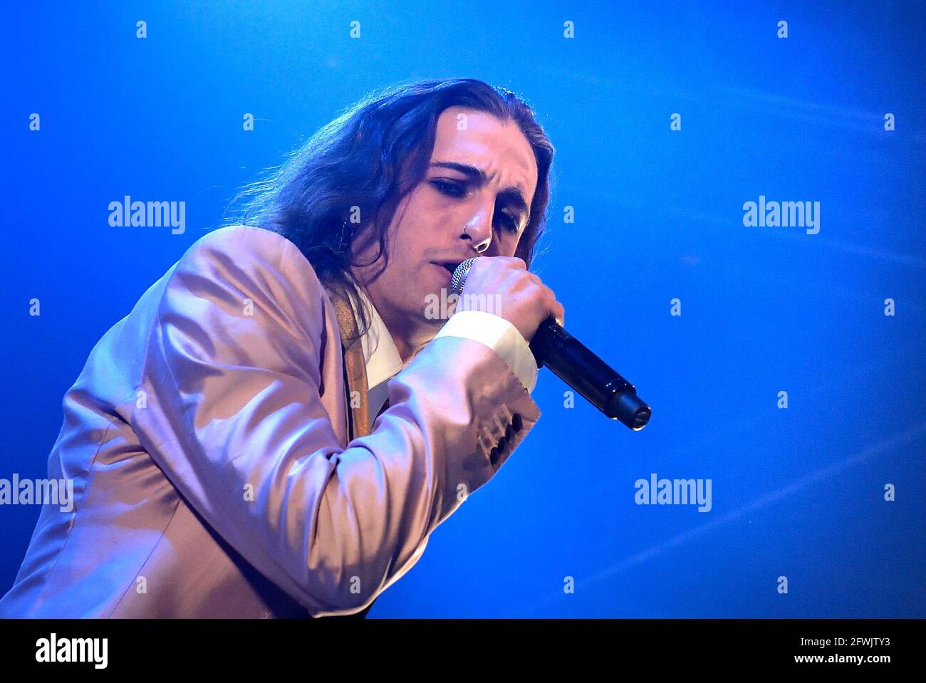 Rome Italien 23rd May 21 I Maneskin Trionfano A Eurovision 21 The Group Maneskin Victoria De Angelis Ethan Torchio Damiano David And Thomas Raggi Of The Group Maneskin 23 Maggio 21 In The