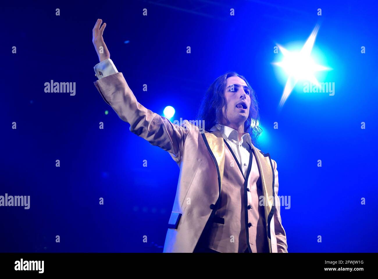 Rome Italien 23rd May 21 I Maneskin Trionfano A Eurovision 21 The Group Maneskin Victoria De Angelis Ethan Torchio Damiano David And Thomas Raggi Of The Group Maneskin 23 Maggio 21 In The