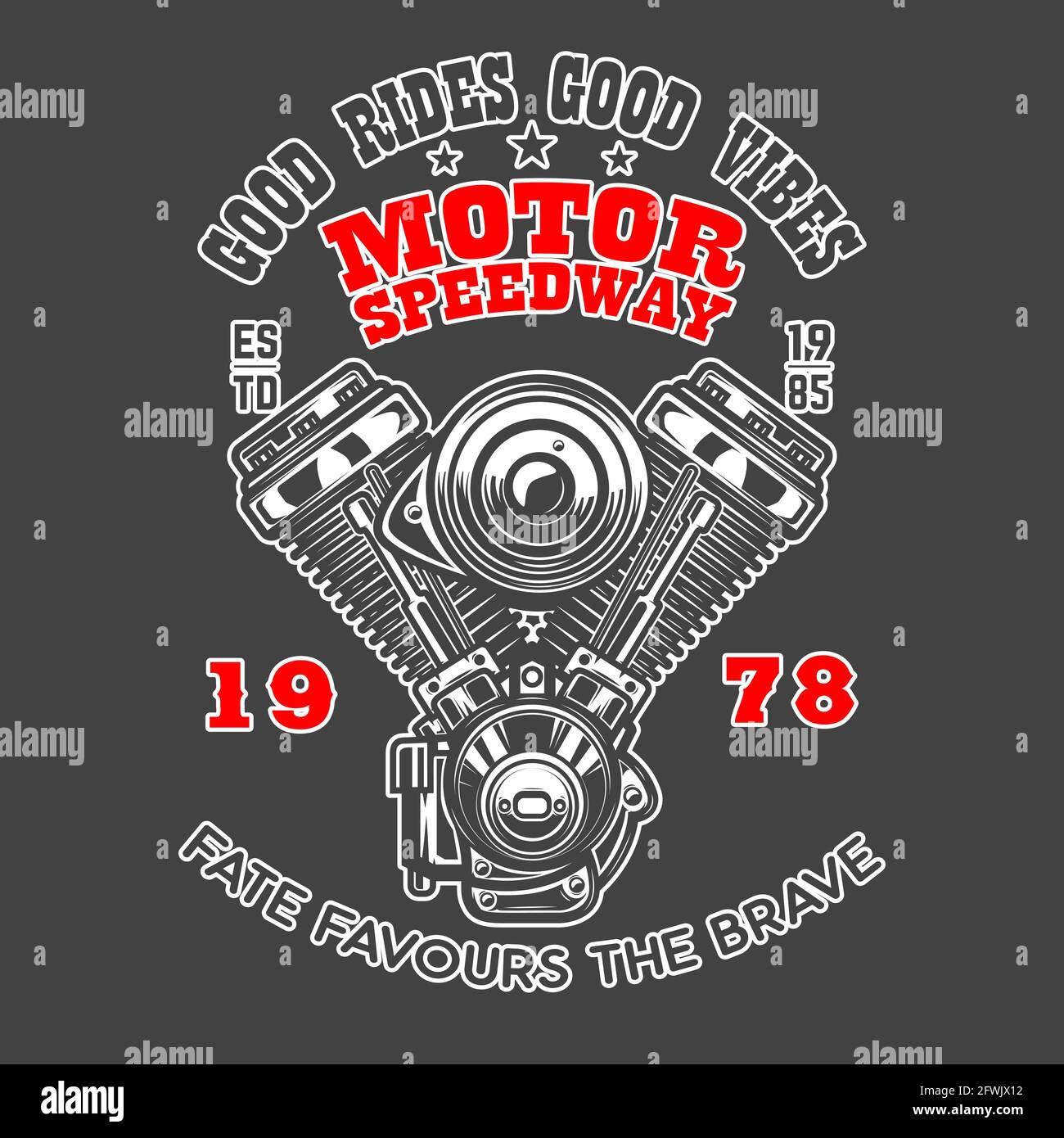 Motor speedway. Emblem template with motorcycle engine. Design element