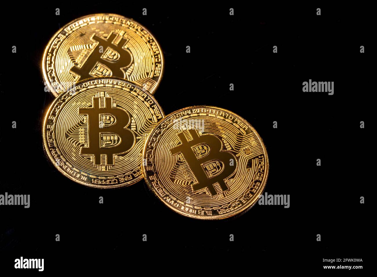 Bitcoin BTC Cryptocurrency Coins. Stock Market Concept. Stock Photo