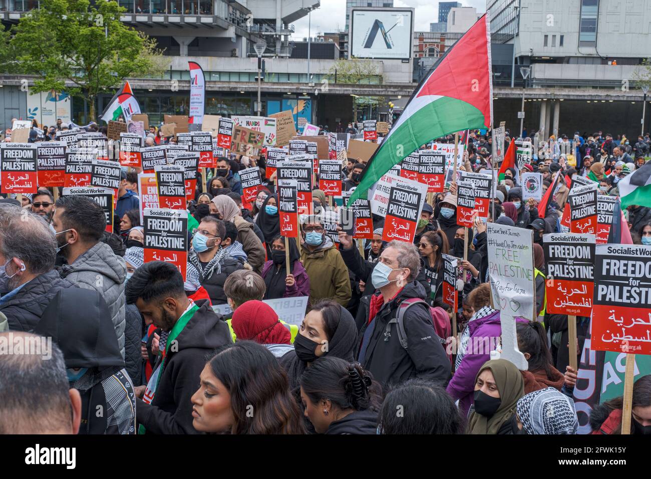 Protestors gather at Piccadilly Gardens, Manchester UK, 22 May 2021 .Picture: Alvaro Velazquez. www.worldwidefeatures.com./ Stock Photo