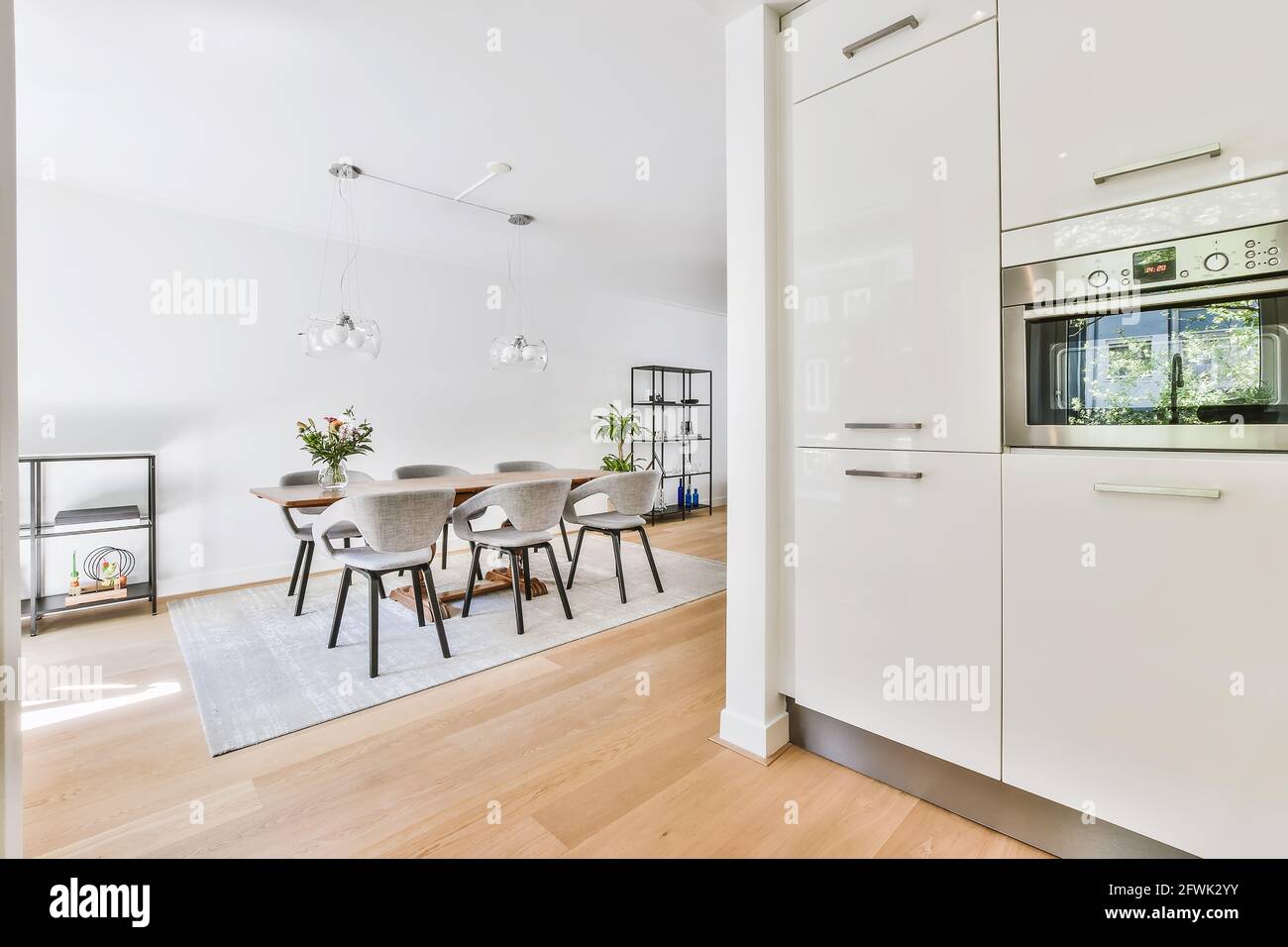 Bright and beautiful dining room interior design Stock Photo - Alamy