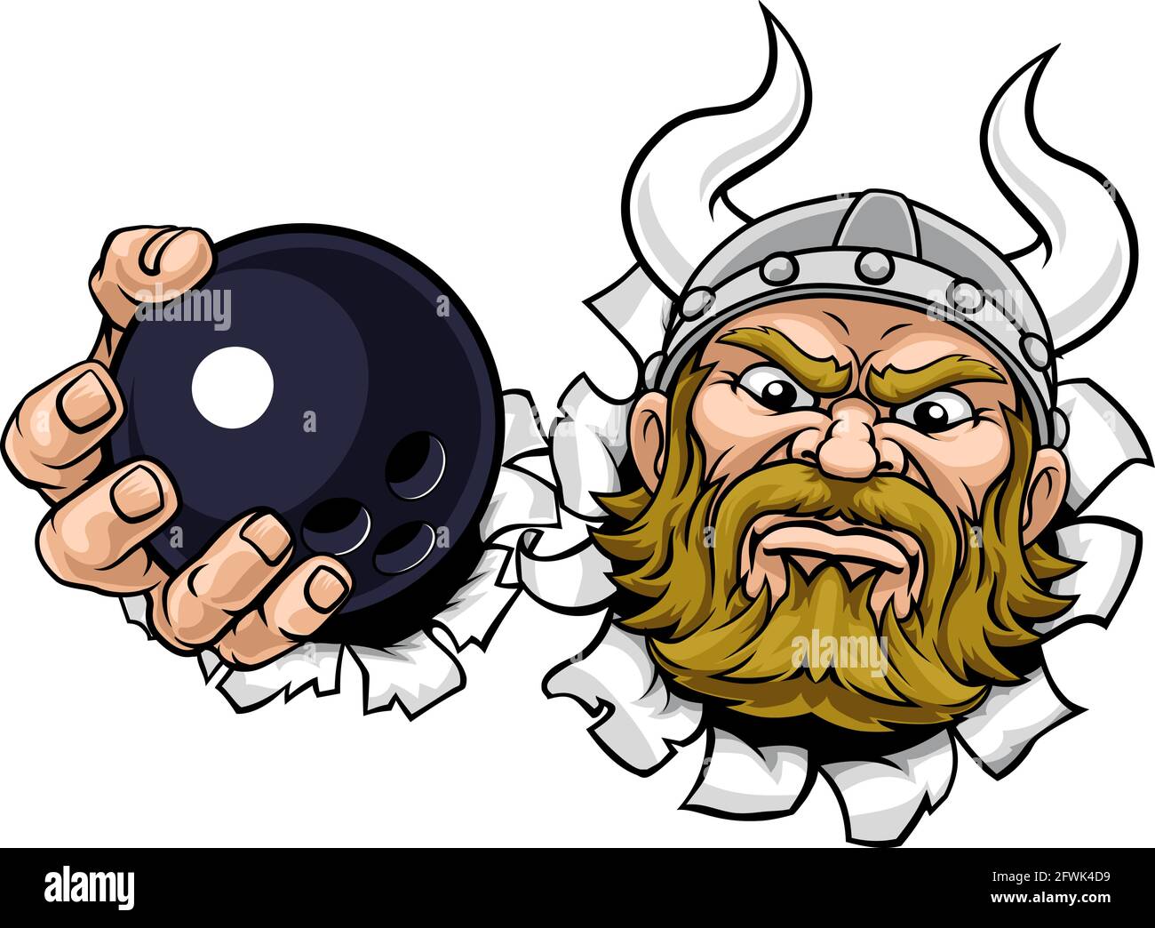 Viking Ten Pin Bowling Ball Sports Mascot Cartoon Stock Vector