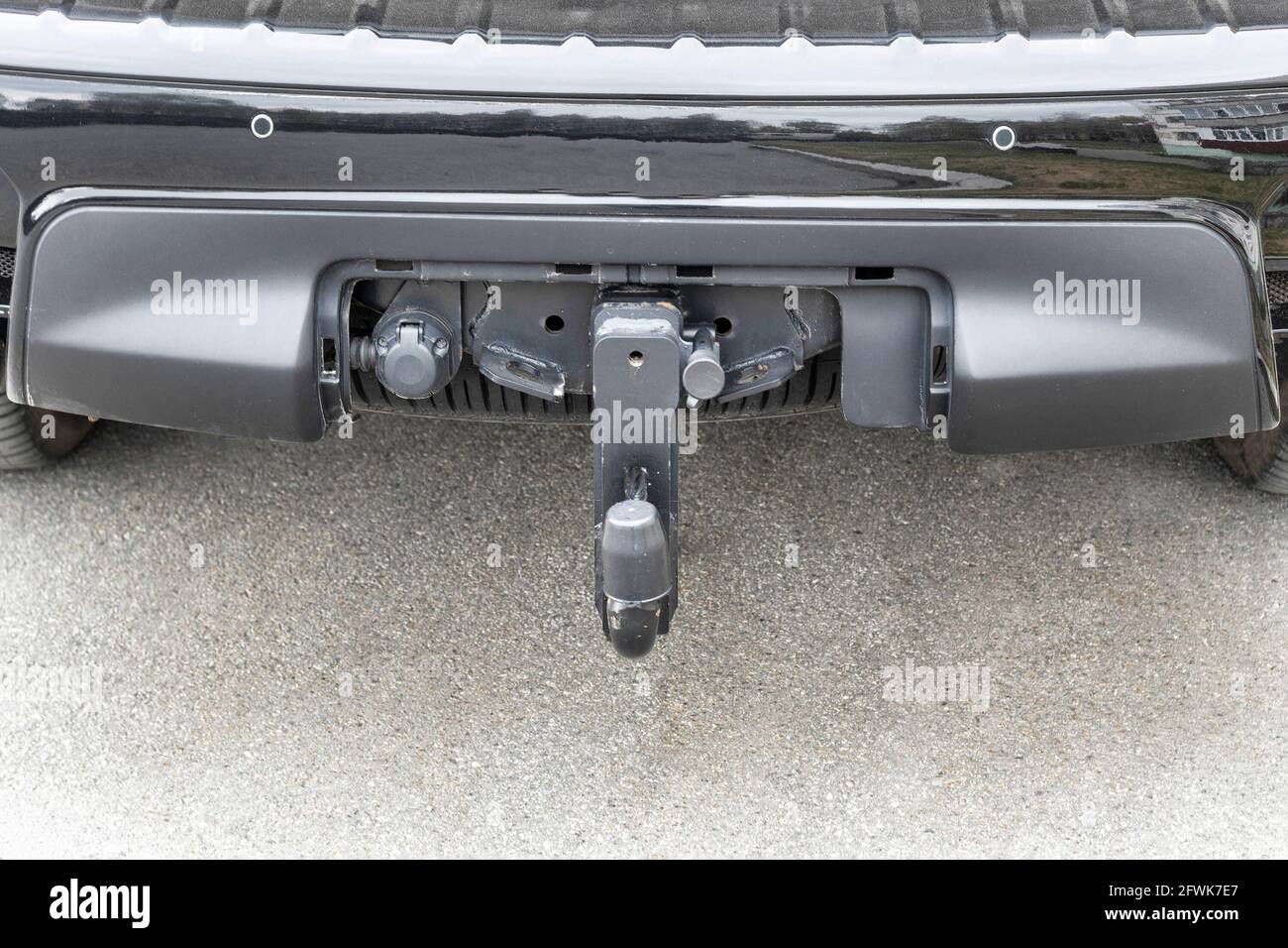 Tow hitch for towing a trailer of SUV. Day, horisontalshot Front view