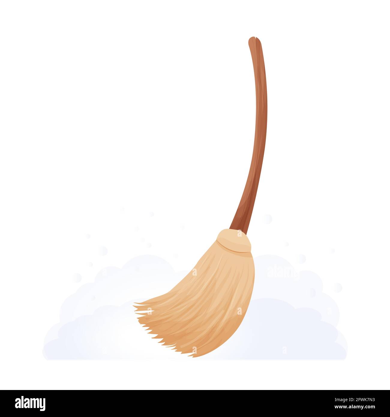 Broom sweep floor in cartoon style isolated on white background, household equipment for cleaning, sorghum broom cleaning. Vector illustration Stock Vector