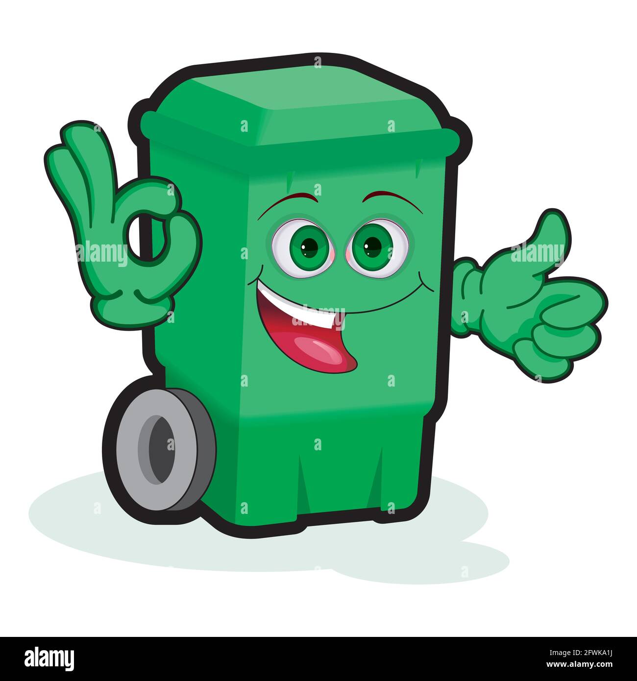 Trash Can Cartoon Character. Mascot Illustration Trash Can. Reuse