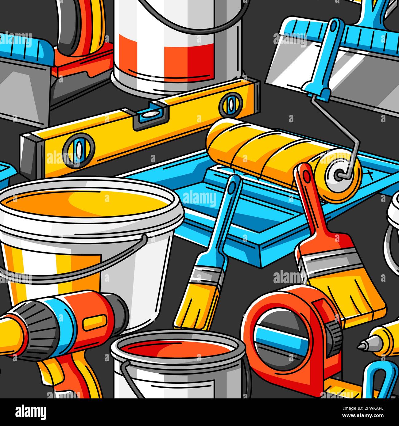 Seamless pattern with repair working tools. Equipment for construction industry. Stock Vector