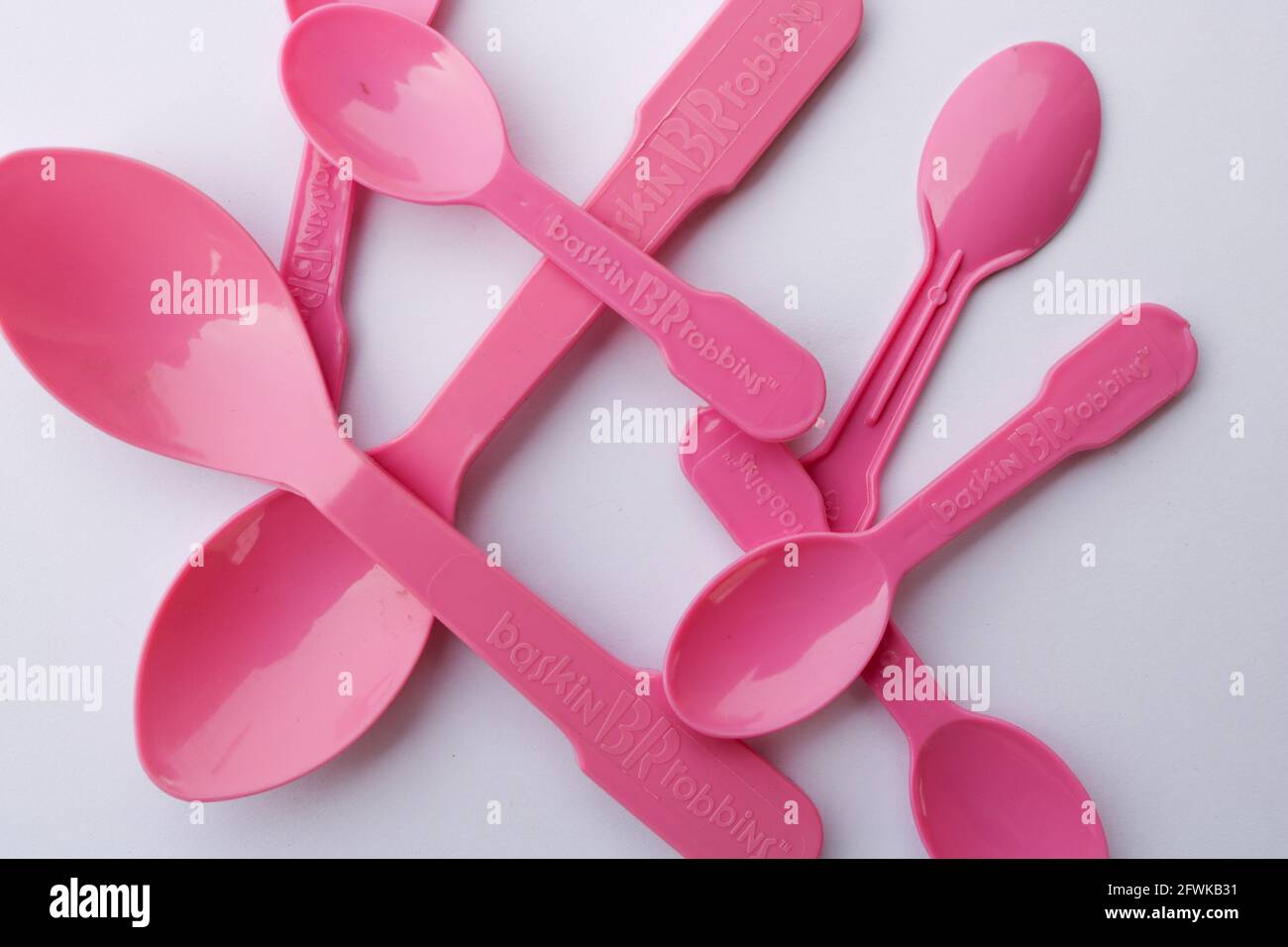 Lahore, Punjab, Pakistan - April 2, 2021: Pink Plastic spoons from ...