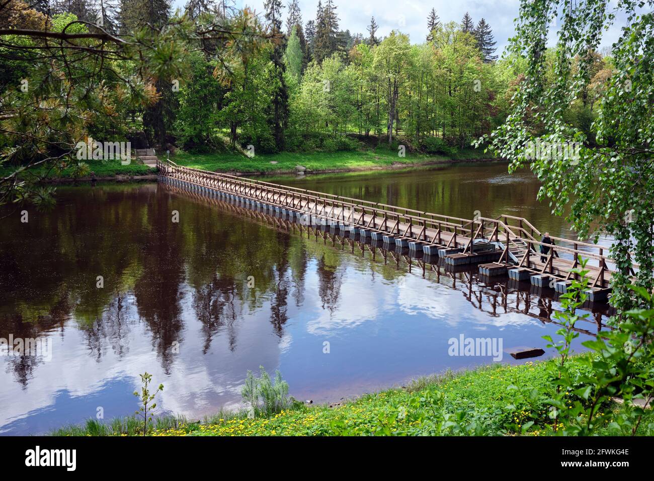 Pedestrian bridge over Ogre river in Ogre city Latvia Stock Photo