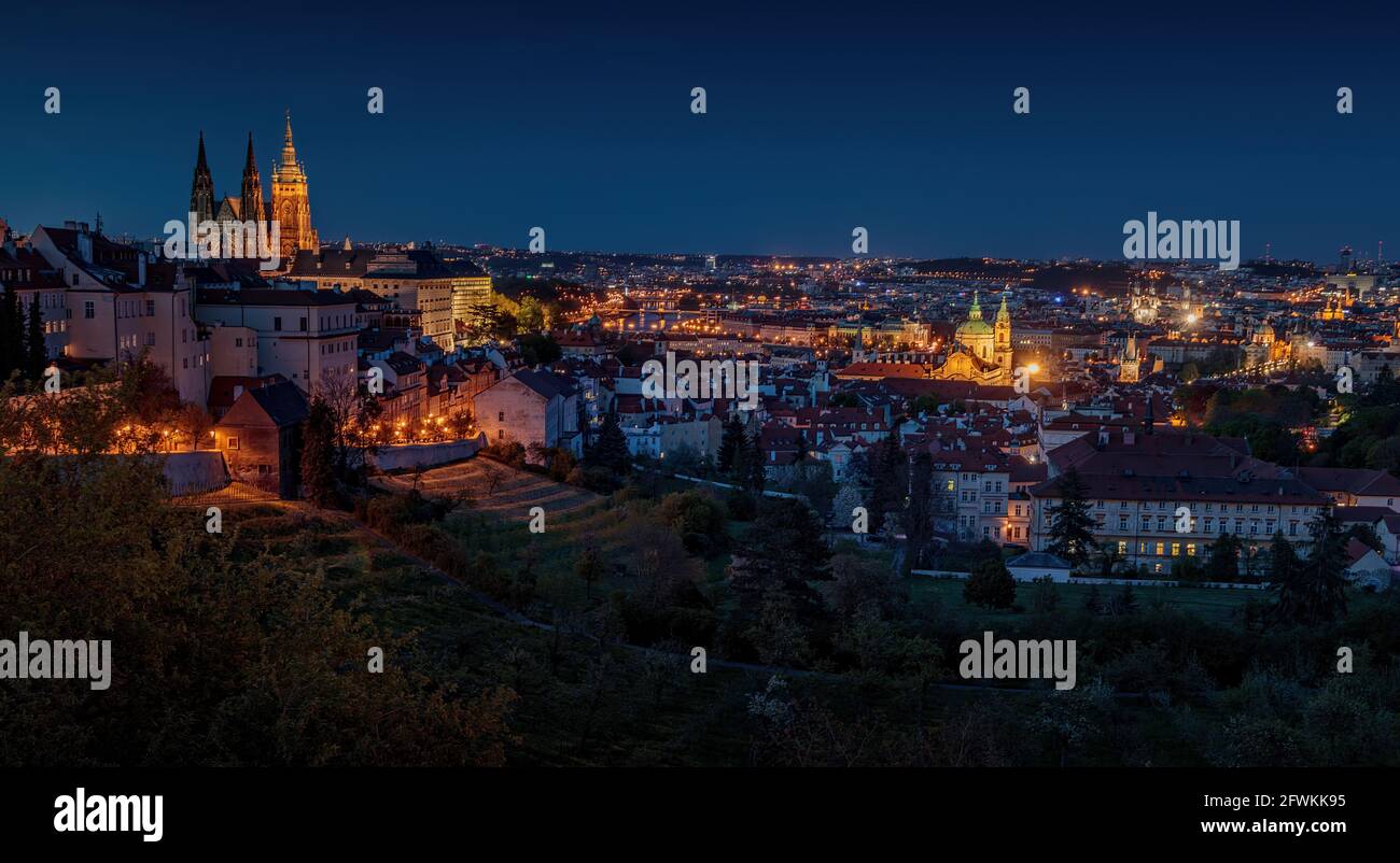 View of the old town at night, Prague, Czech Republic Stock Photo