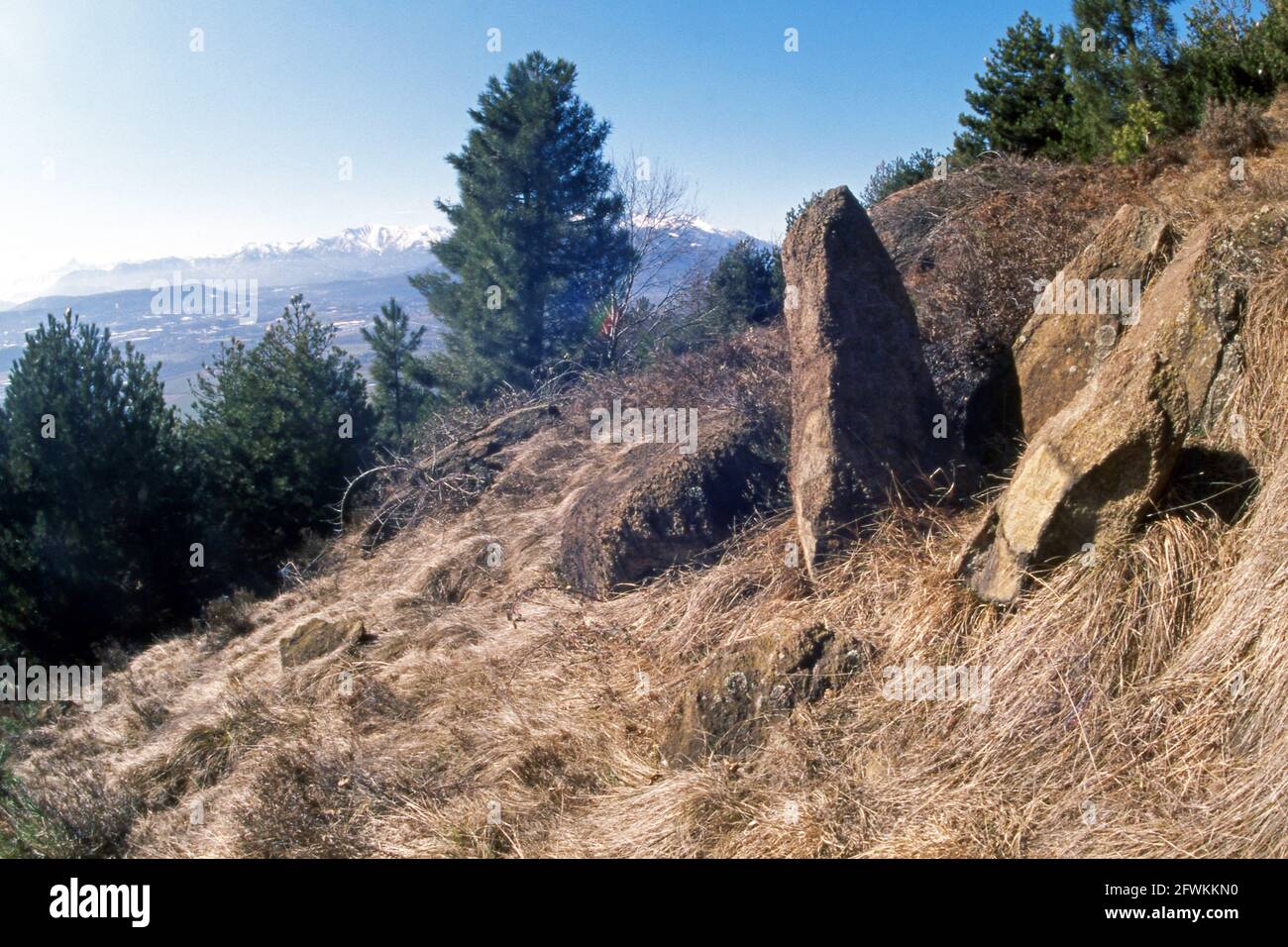 Menhir al monte Musiné, Susa Valley, Piedmont, Torino Stock Photo
