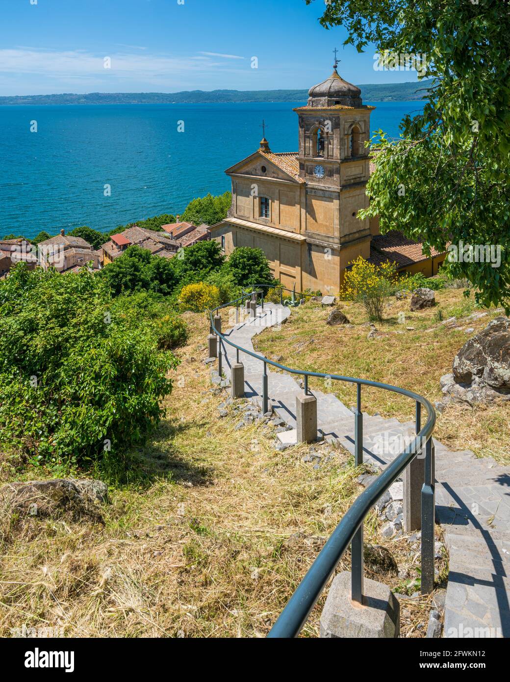 Beautiful panoramic view in Trevignano Romano, overlooking the Bracciano Lake. Rome Province, Lazio, Italy. Stock Photo