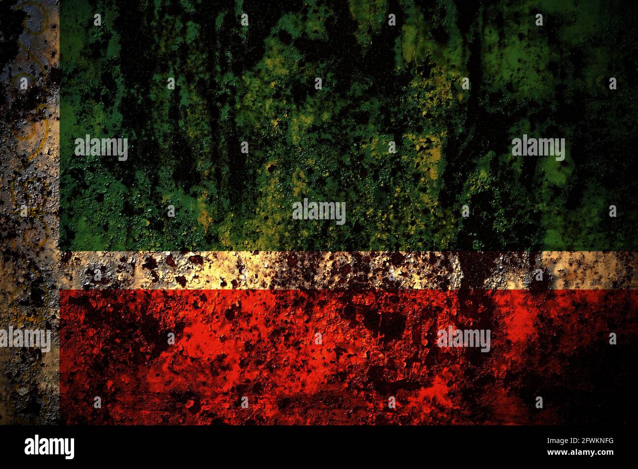 Russia, Russian, Chechen Republic flag on grunge metal background ...