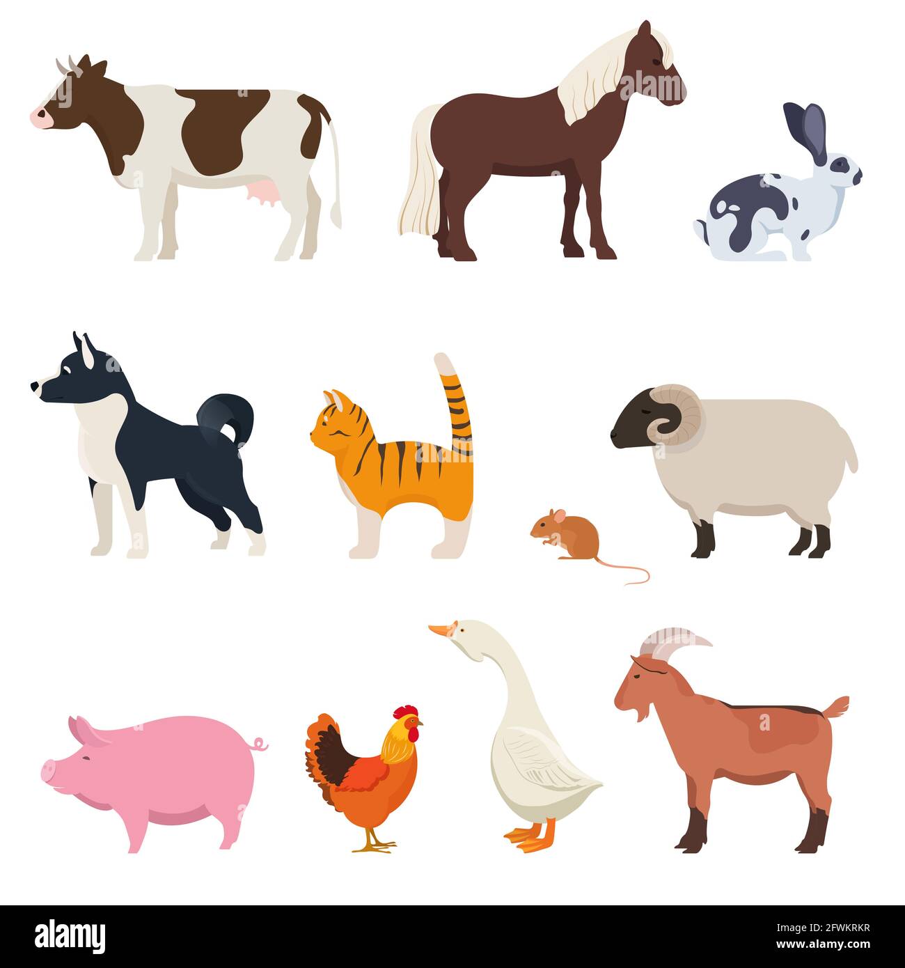 Set of farm animals on white background Stock Vector