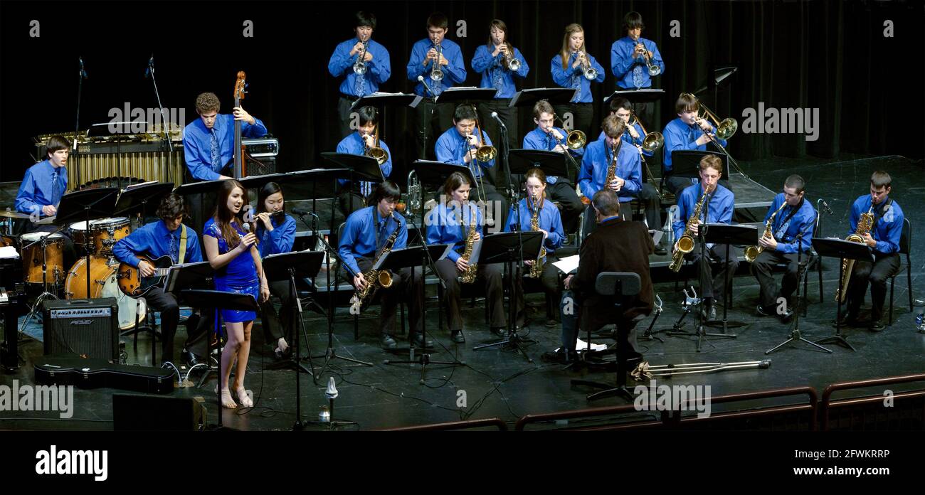 High School Jazz Band with Female Vocalist Stock Photo