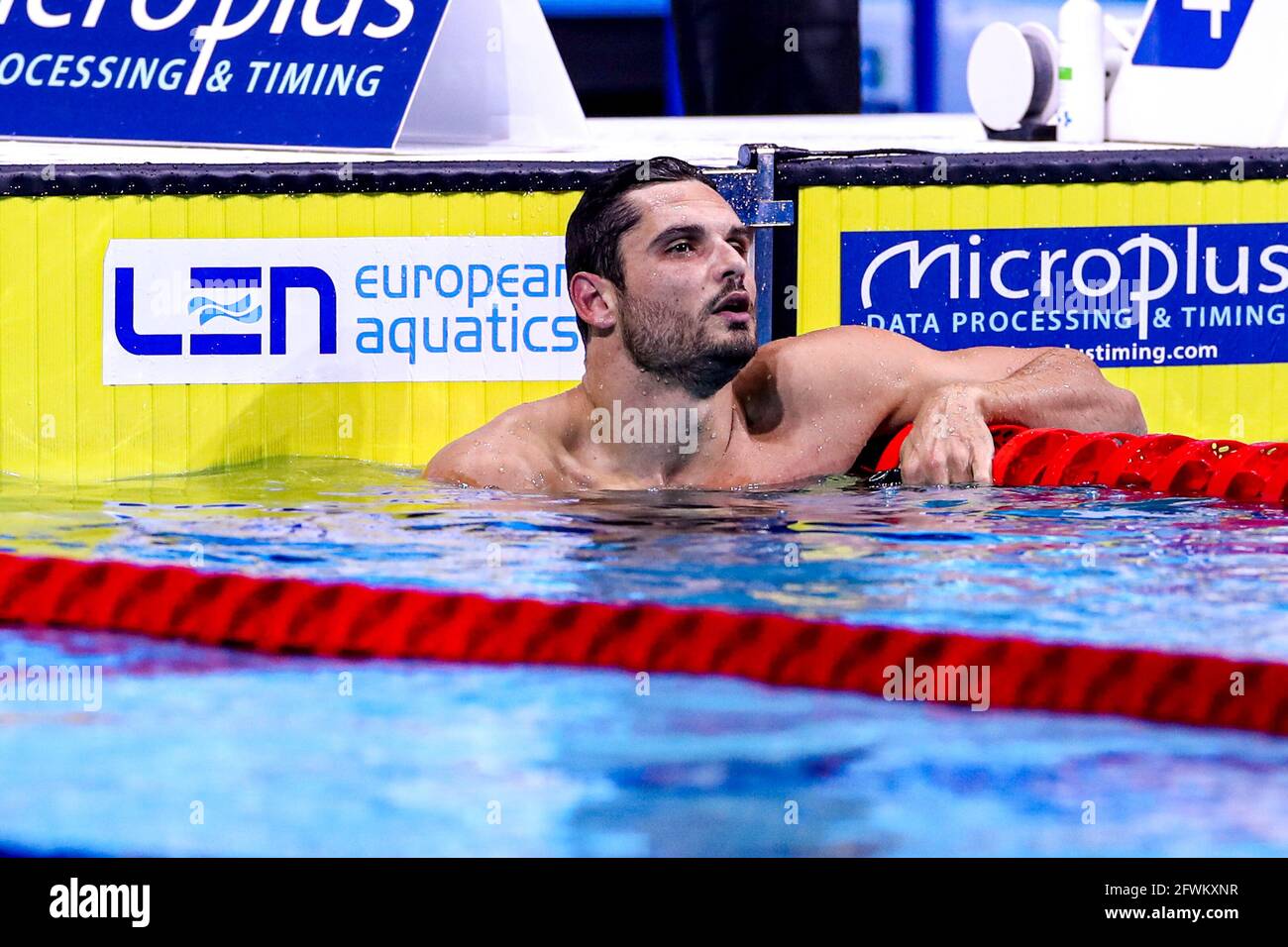 BUDAPEST, HUNGARY - MAY 23: Florent Manaudou of France competing at the Men 50m Freestyle Final during the LEN European Aquatics Championships Swimming at Duna Arena on May 23, 2021 in Budapest, Hungary (Photo by Marcel ter Bals/Orange Pictures) Credit: Orange Pics BV/Alamy Live News Stock Photo