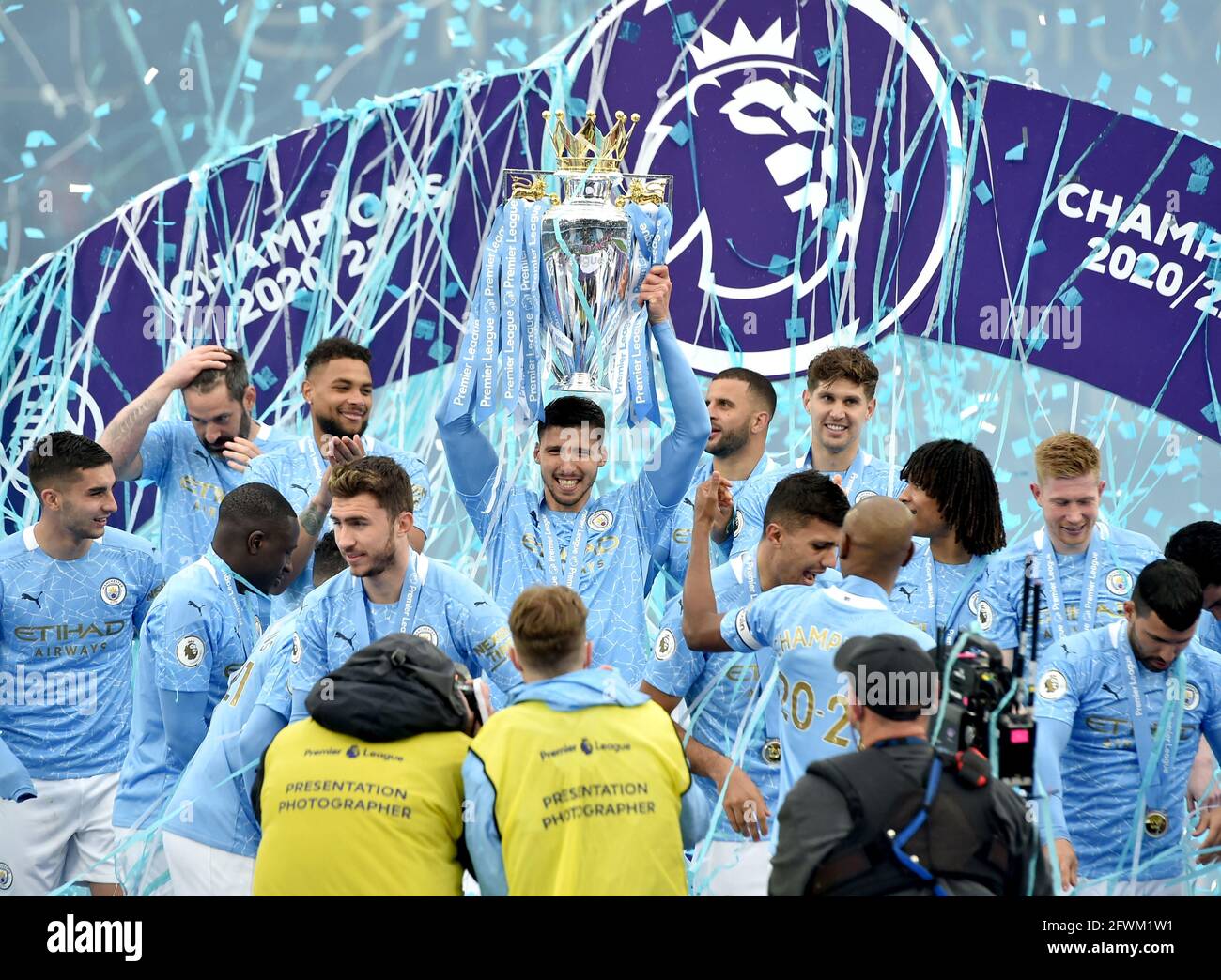 View Man City Lifting Premier League Trophy 2021 Gif