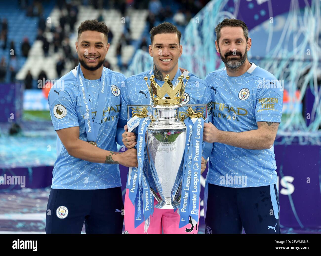 Manchester City goalkeeper Zack Steffen (left), goalkeeper Ederson