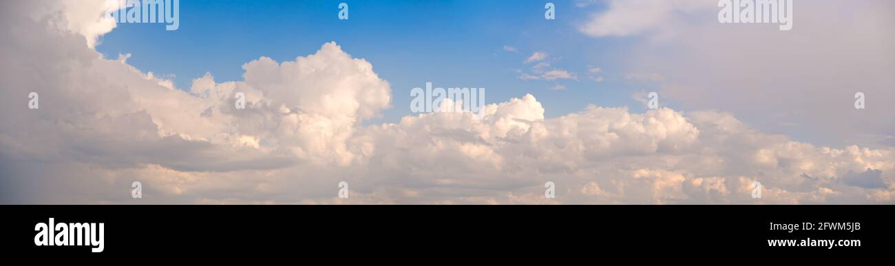 blue sky background with white clouds long panorama Stock Photo - Alamy