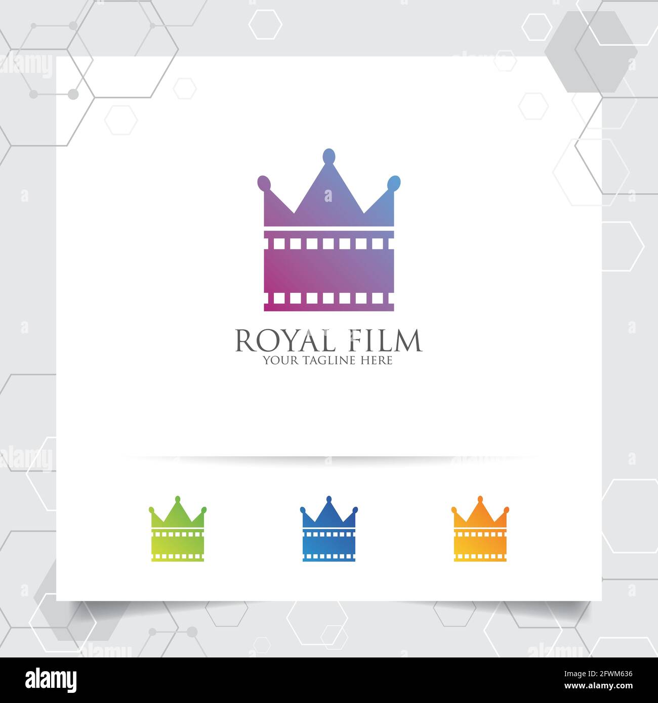 Film cinema logo vector with concept of film stip and crown icon design for recording studio, movie production, director and entertainment. Stock Vector