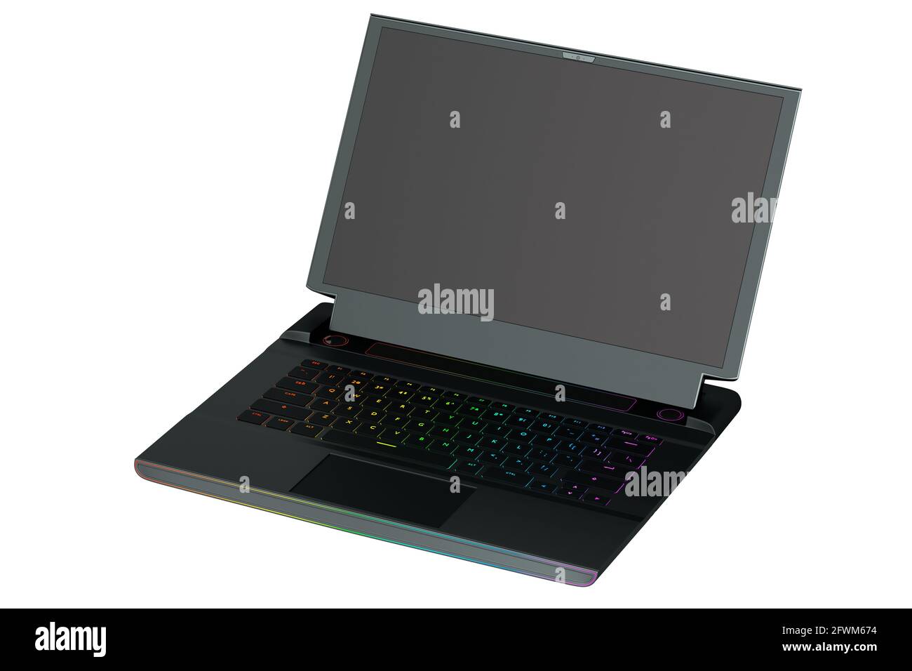 3d rendering of modern gaming colorful laptop on white background Stock