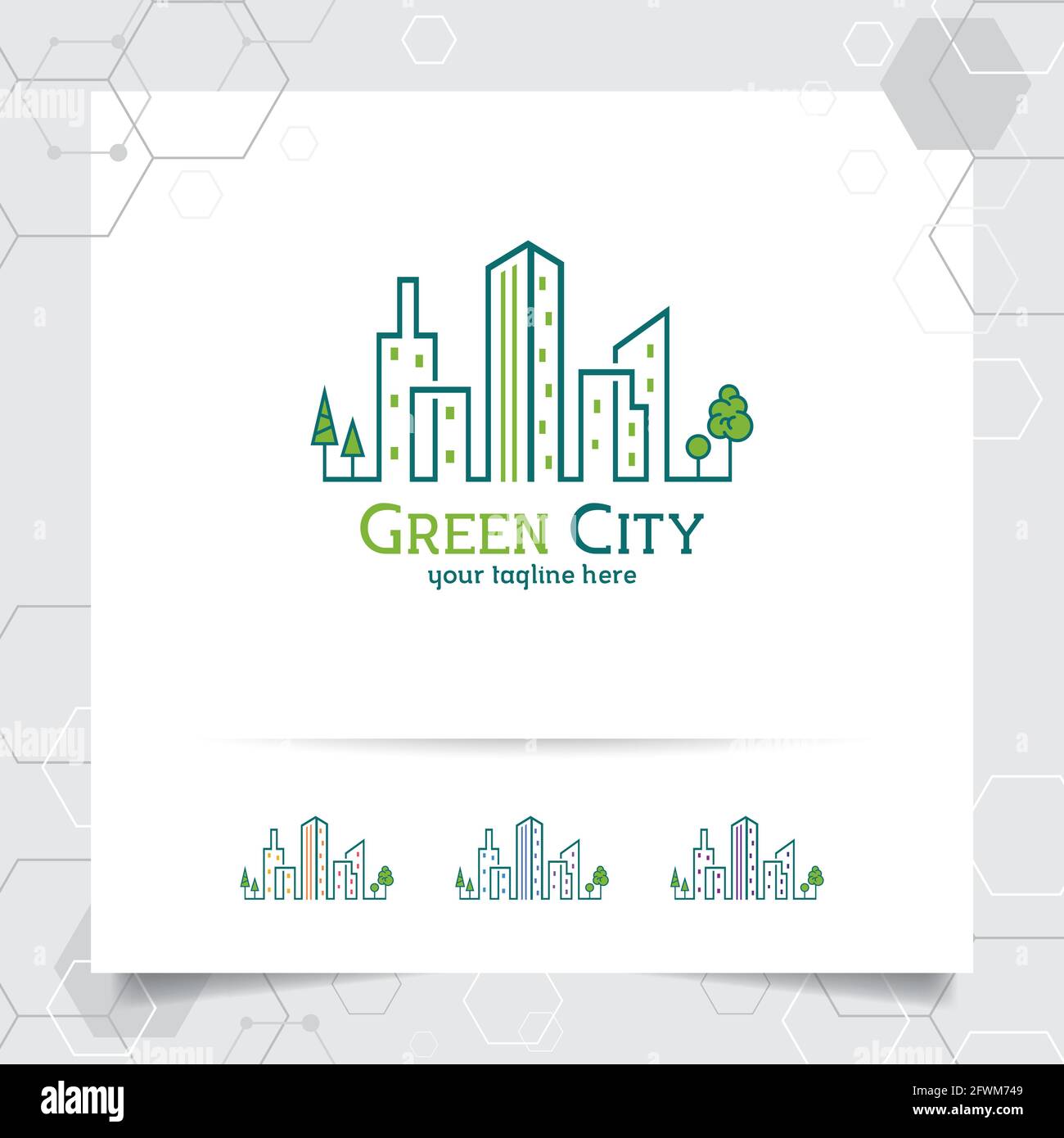 Real estate logo design concept of green city building illustration ...