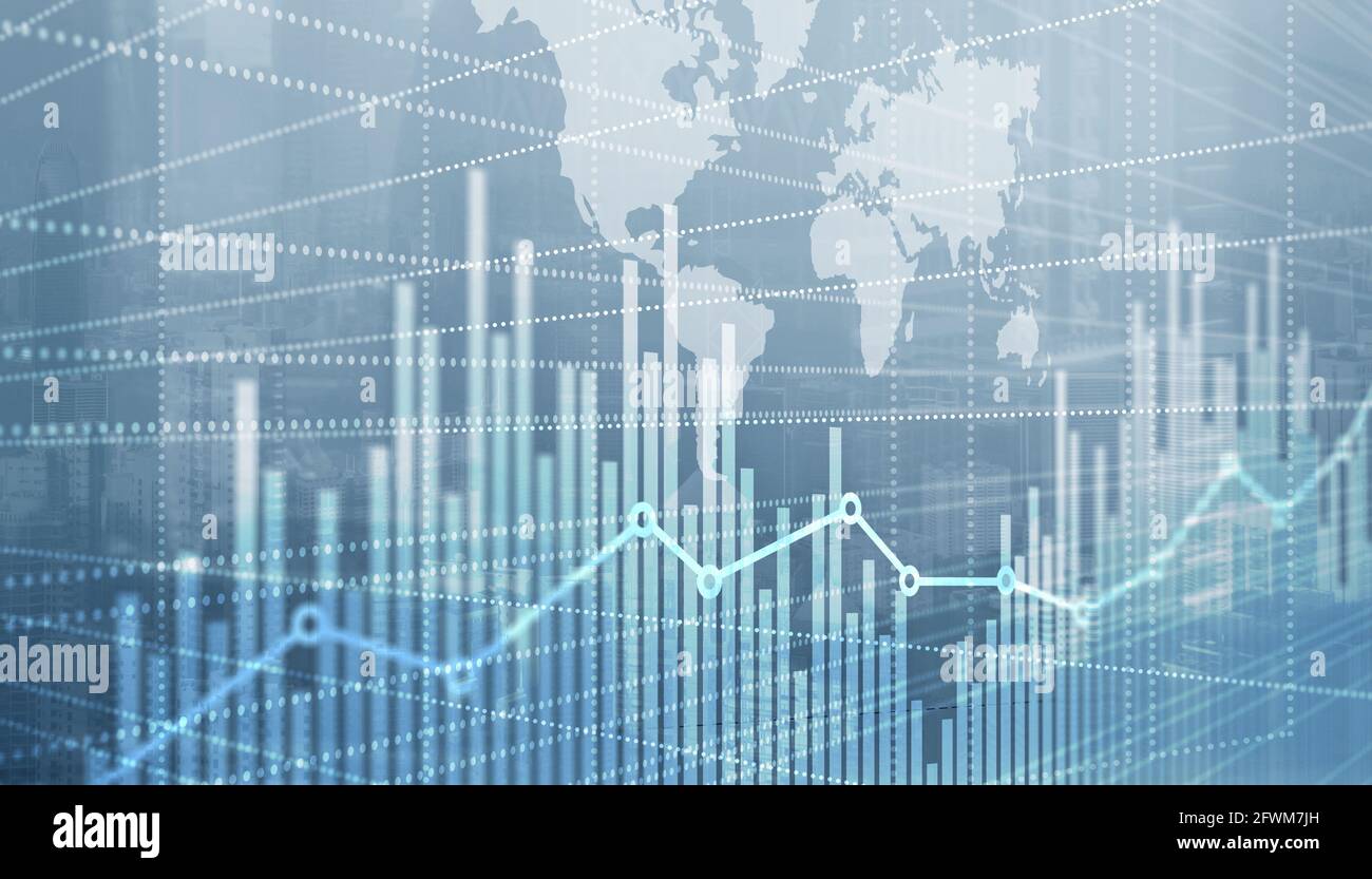 Abstract stock market bar graph on world map background Stock Photo - Alamy