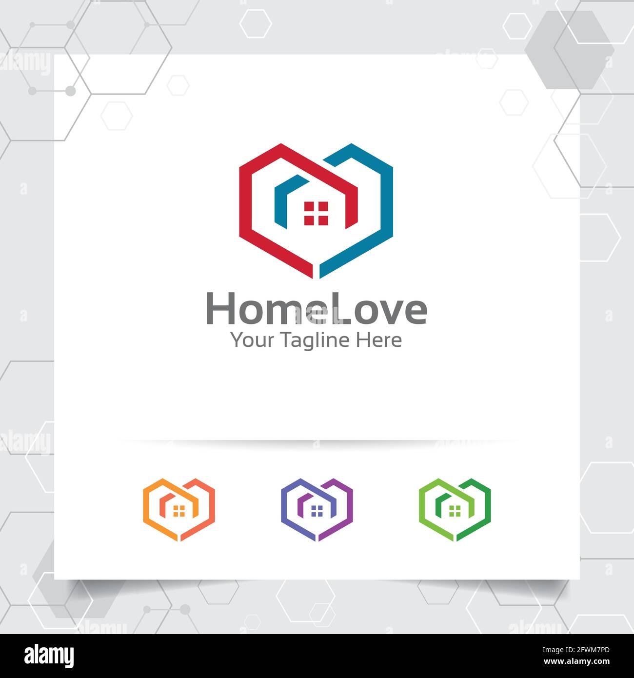 House home logo design concept of love heart vector icon. Real estate ...