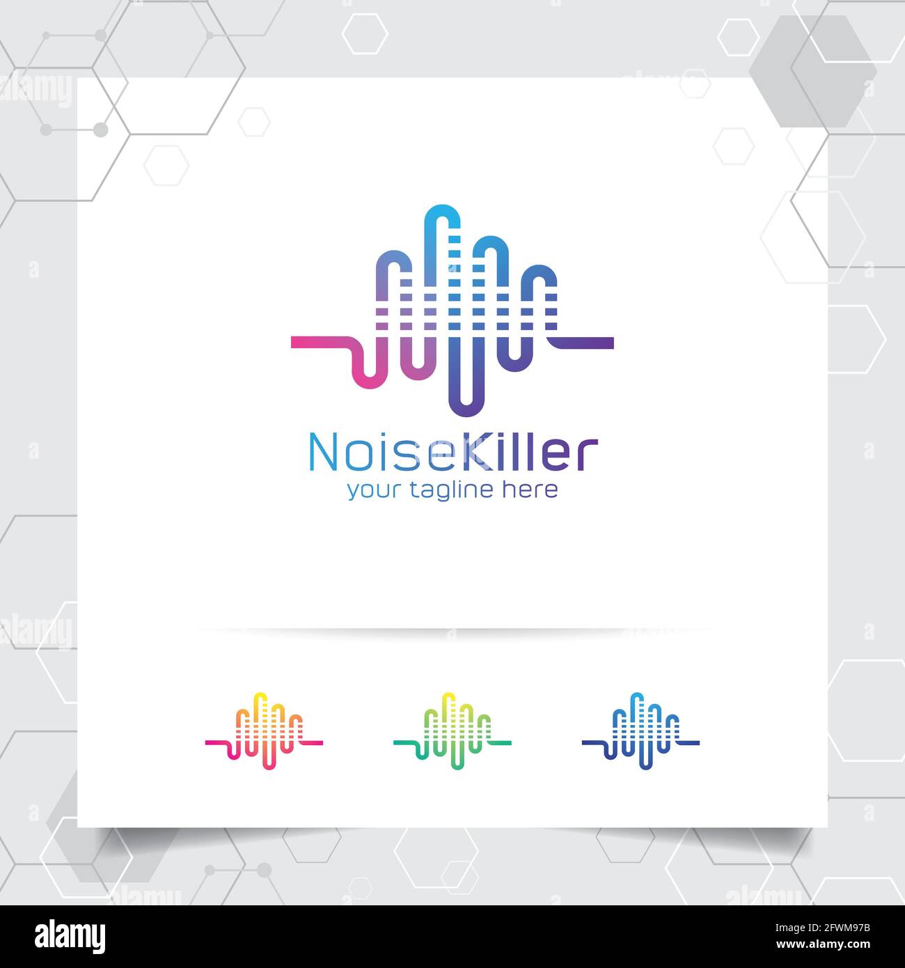 Music logo design vector with concept of sound wave and equalizer icon for studio recording, musician, app, and technology. Stock Vector
