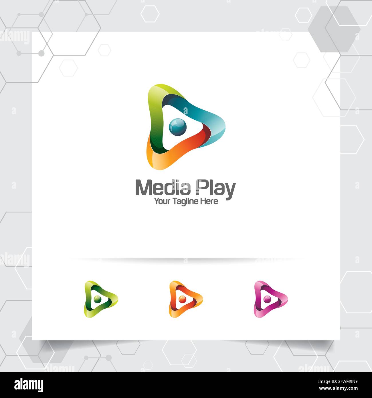 Media play logo design vector with concept of colorful play music icon ...
