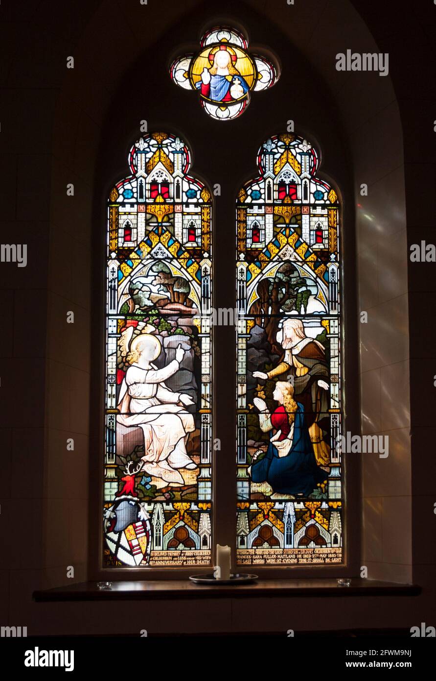 Stained glass window in Luss Parish Church, Loch Lomond, Scotland Stock Photo