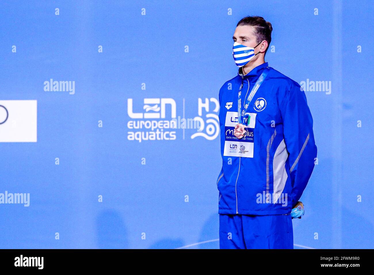 BUDAPEST, HUNGARY - MAY 23: Kristian Gkolomeev of Greece winner of the bronze medal of the Men 50m Freestyle Final during the LEN European Aquatics Championships Swimming at Duna Arena on May 23, 2021 in Budapest, Hungary (Photo by Marcel ter Bals/Orange Pictures) Credit: Orange Pics BV/Alamy Live News Stock Photo