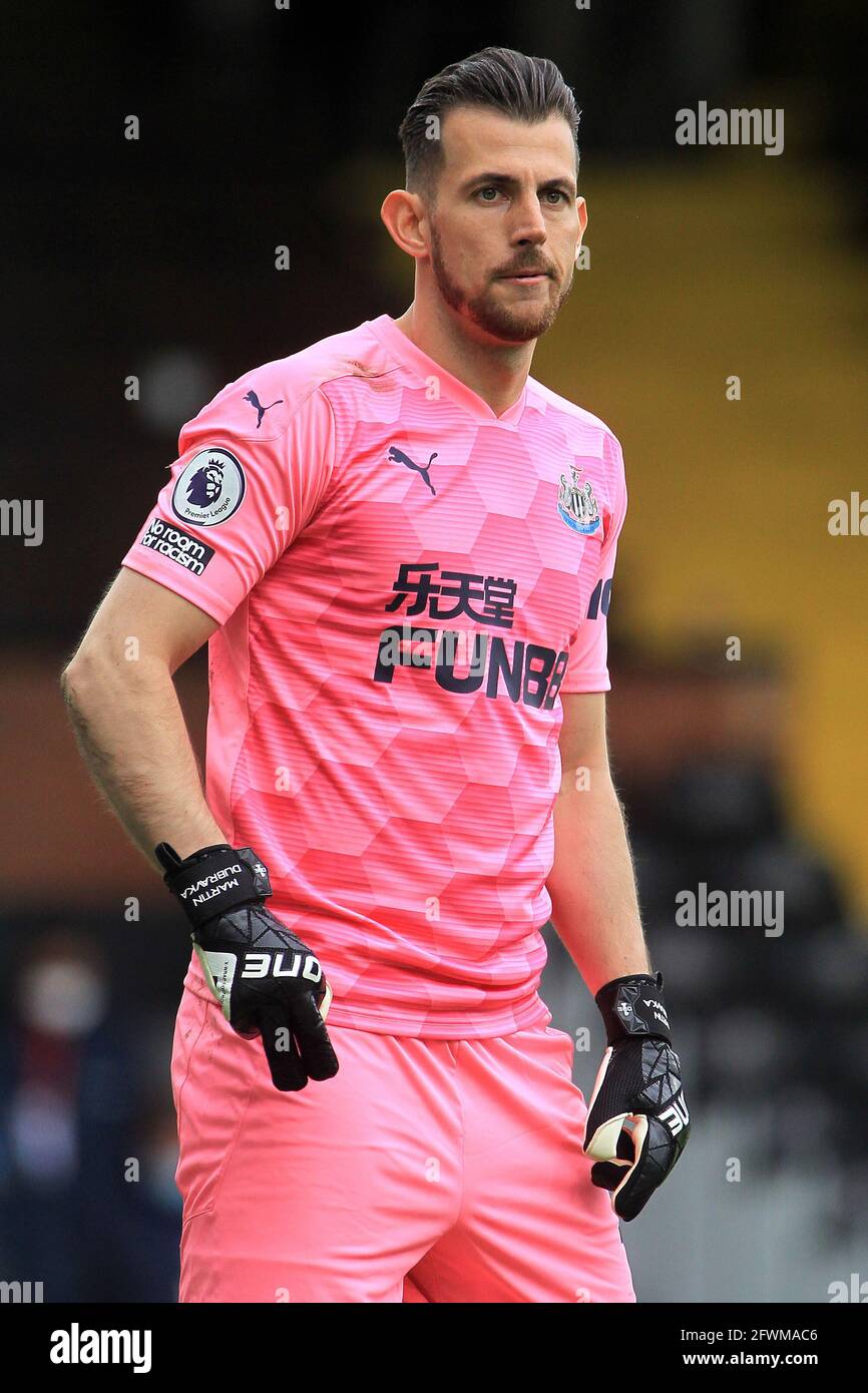 London, UK. 23rd May, 2021. Martin Dubravka, the goalkeeper of Newcastle  United looks on during the game. Premier League match, Fulham v Newcastle  Utd at Craven Cottage in London on Sunday 23rd
