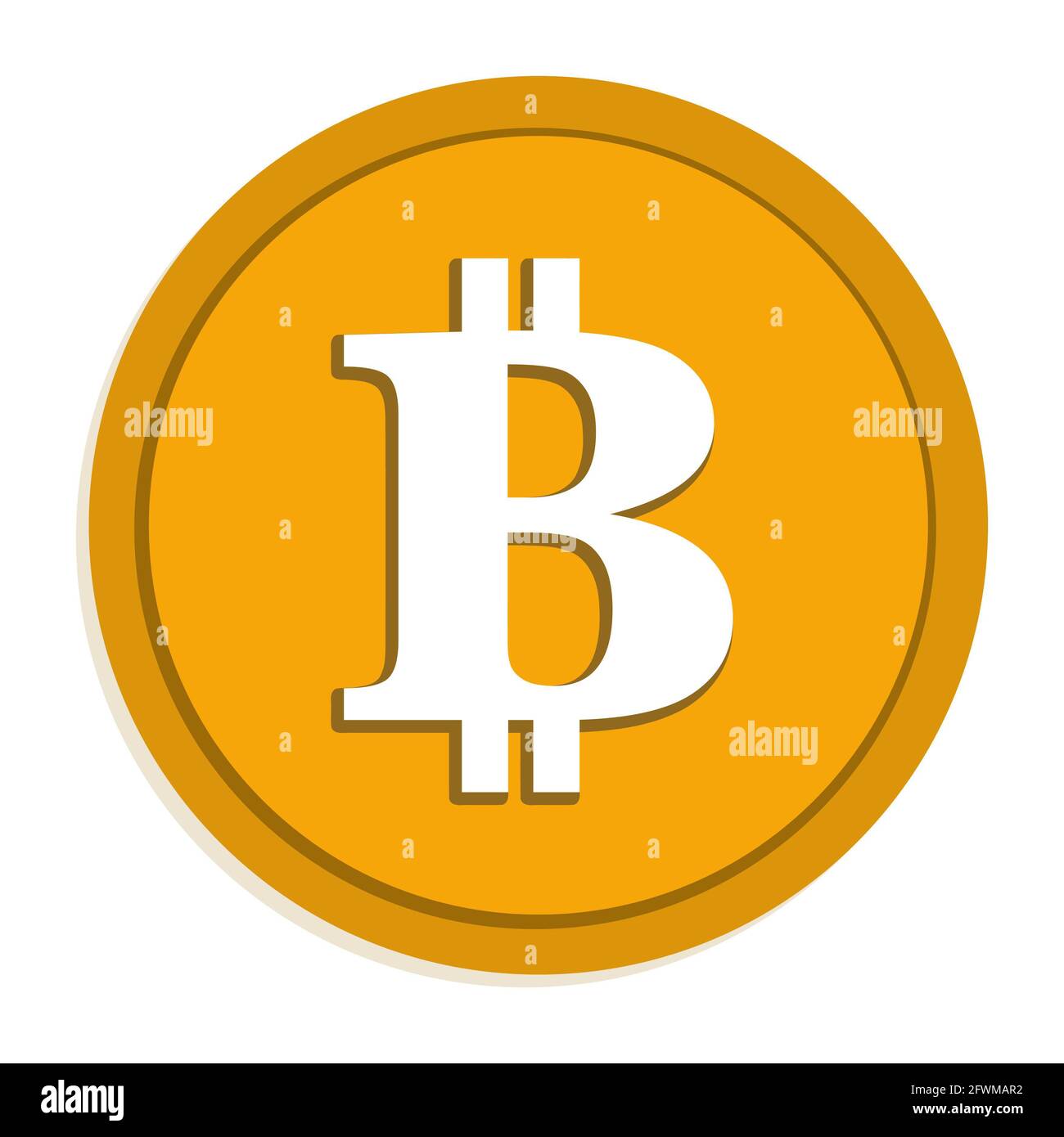 Bitcoin crypto logo isolated, gold bit coin cryptocurrency graphic design, digital currency, decentralized finance symbol, mining symbol, white backgr Stock Photo