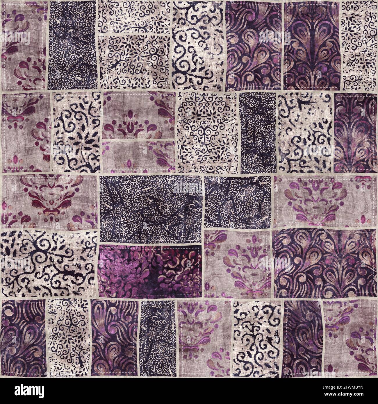 Seamless patchwork collage mix quilt pattern print Stock Photo - Alamy