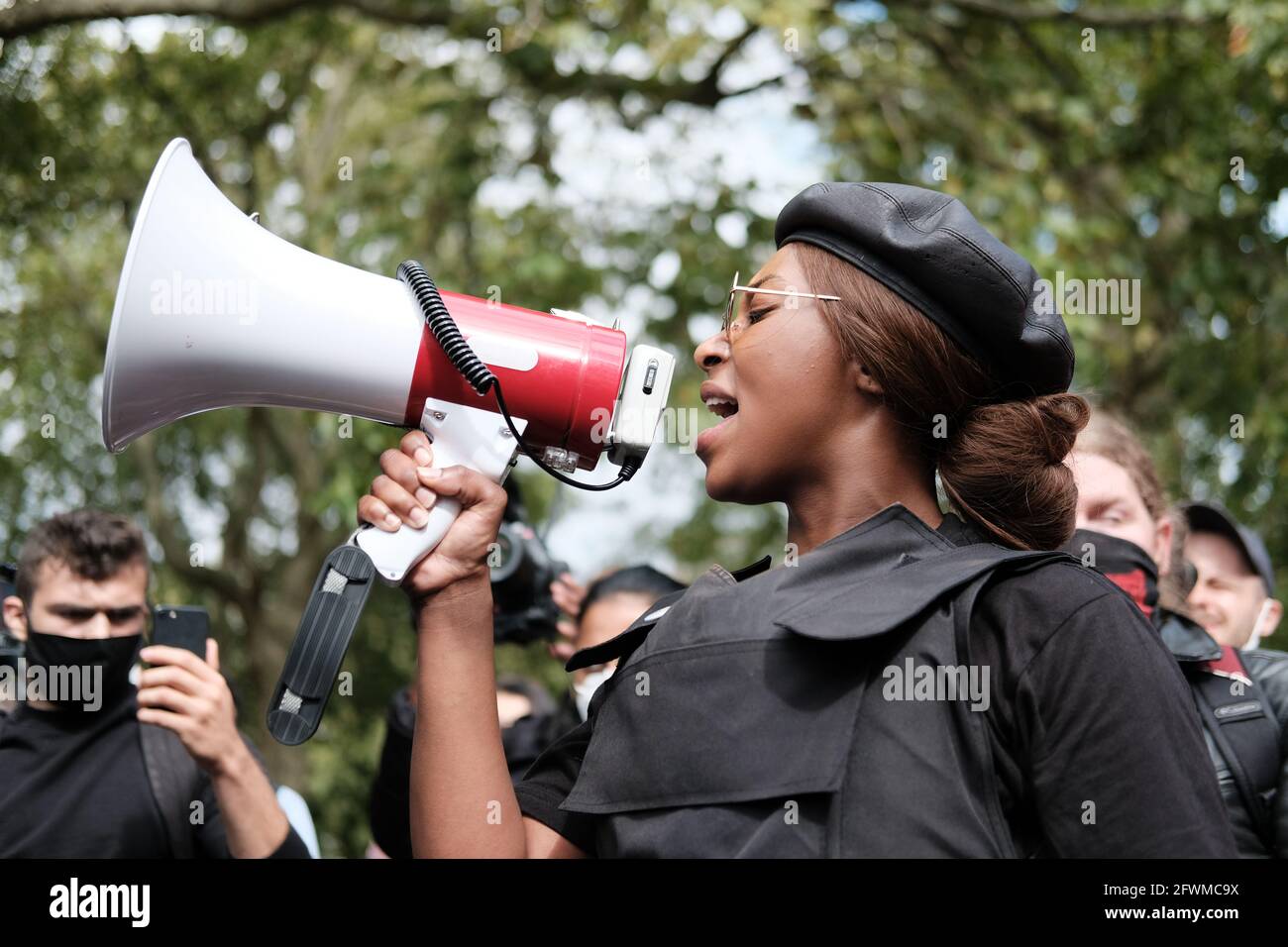 London, UK. 29th August, 2020. Activist Sasha Johnson speaks at the Million People march in London Credit: Joao Daniel Pereira Stock Photo
