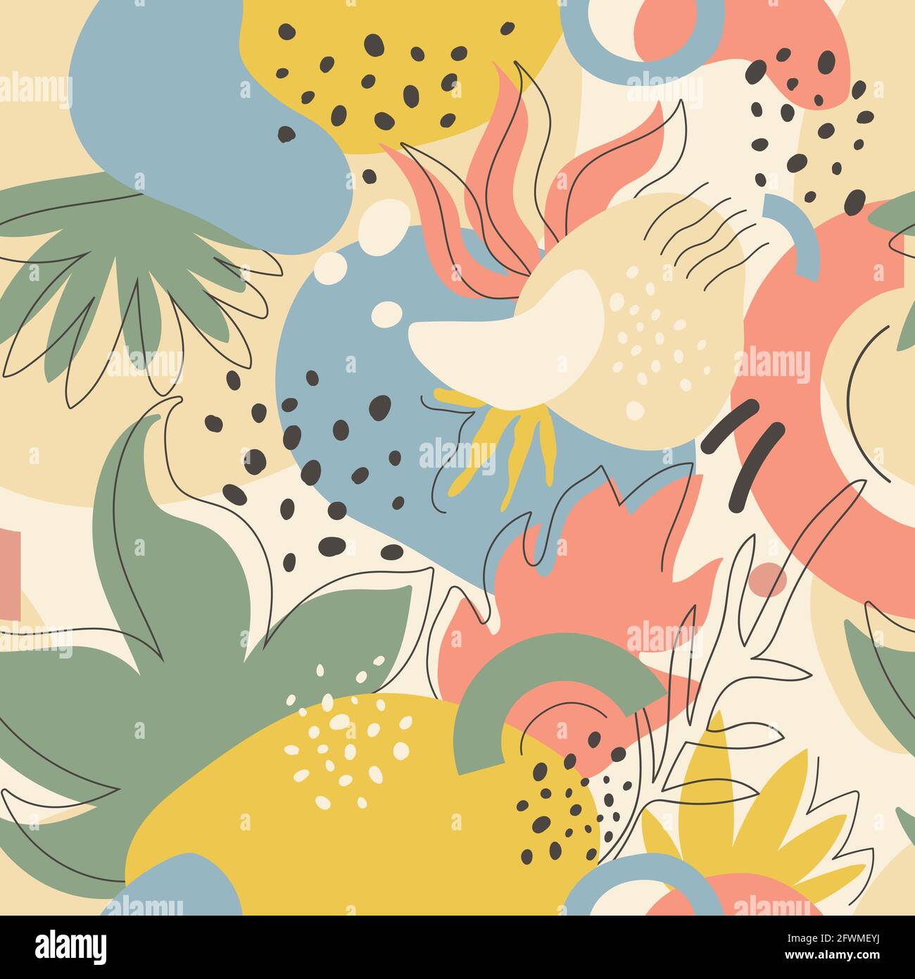 Floral abstract seamless pattern with geometric shapes leaves vector  illustration. Hand drawn colorful leaf foliage, dot design for print fabric  textile wallpaper. Scandinavian aesthetic background Stock Vector Image &  Art - Alamy