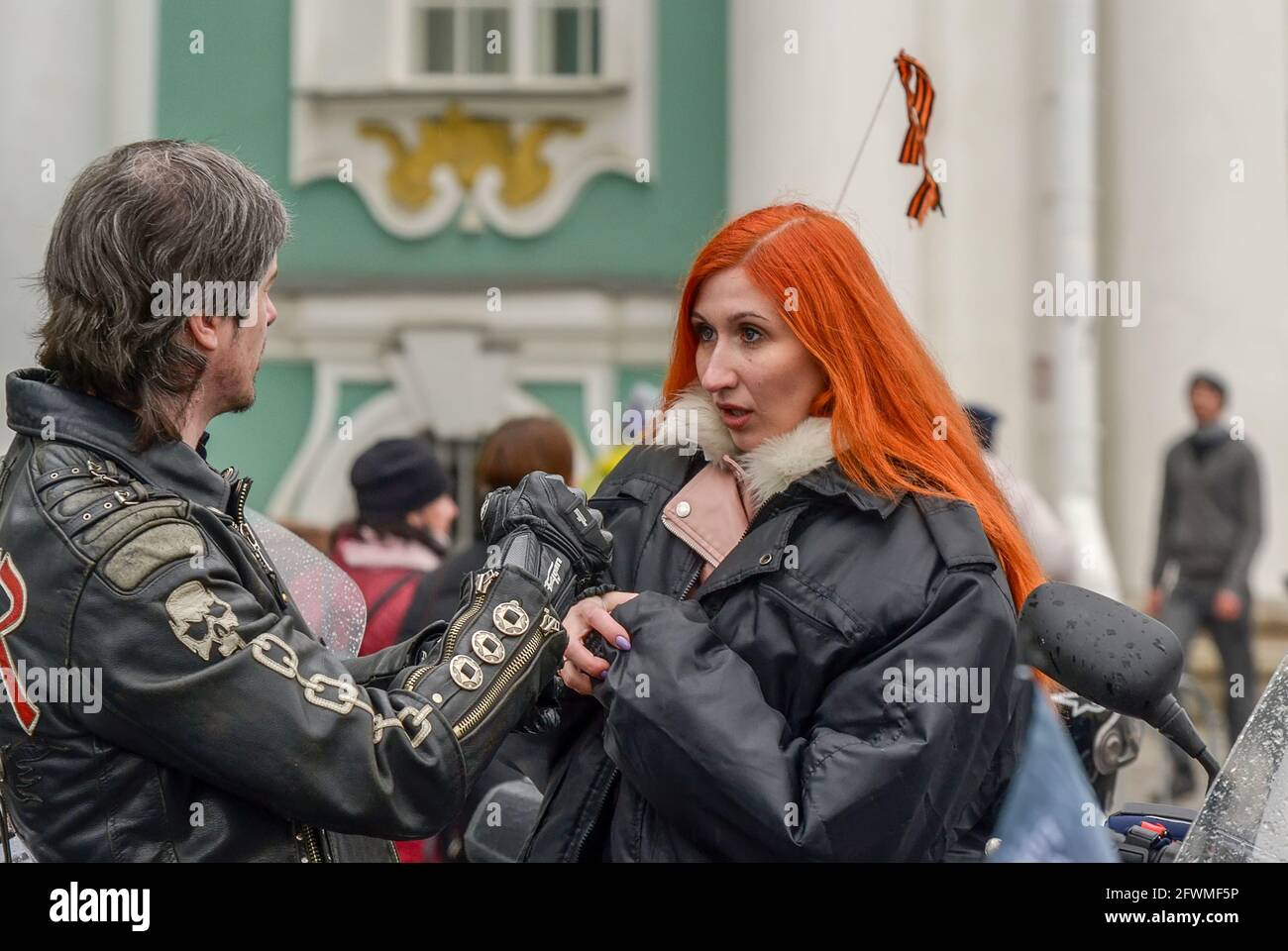 Palace Square. St. Petersburg. Russia. April 24, 2021. Motorcycle season opening in St. Petersburg. Stock Photo