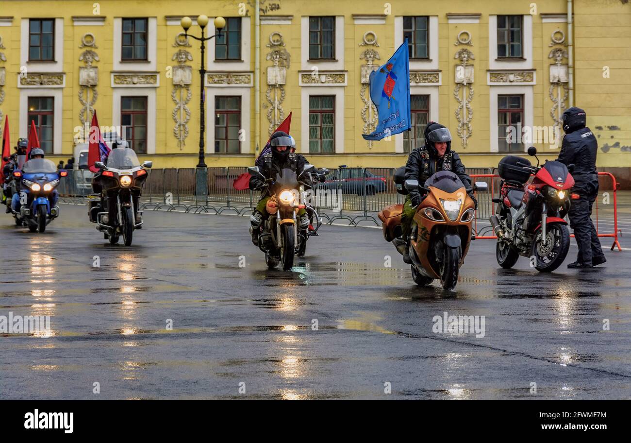 Palace Square. St. Petersburg. Russia. April 24, 2021. Motorcycle season opening in St. Petersburg. Stock Photo