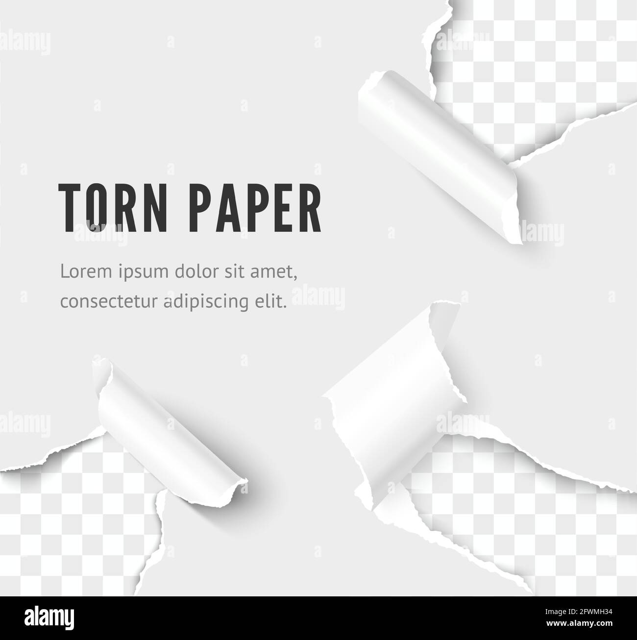 Torn paper white set. Horizontal rip edge strips. Ripped pap