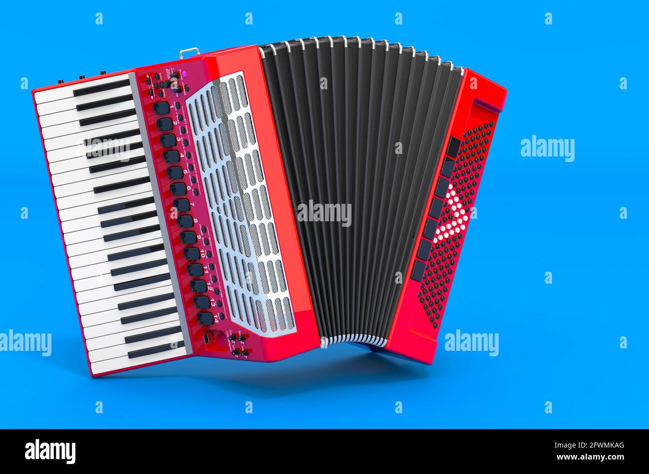 Piano accordion on blue background, 3D rendering Stock Photo - Alamy